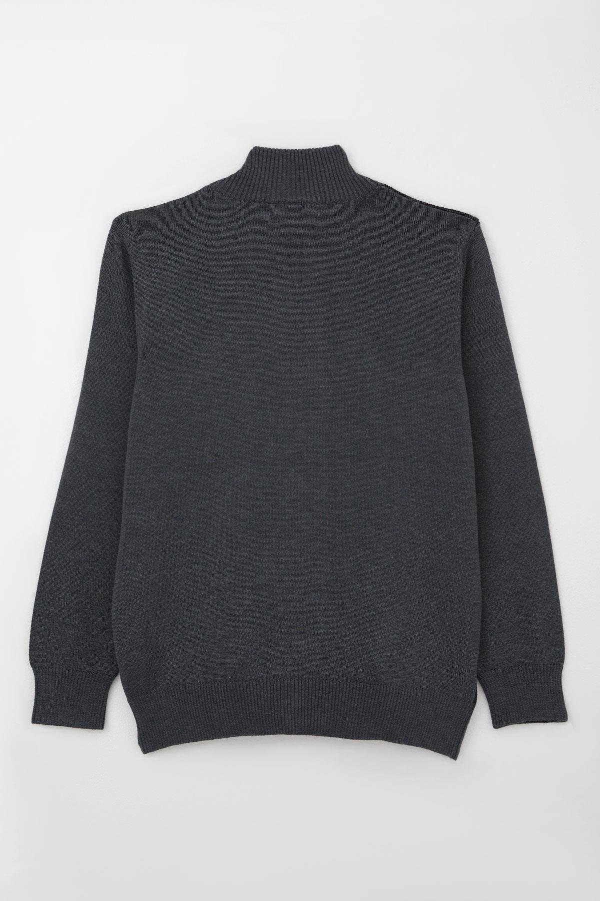 Cegısa Erkek Çocuk Triko Hırka Fermuarlı Ekose Desenli Gri (6-9 Yaş)