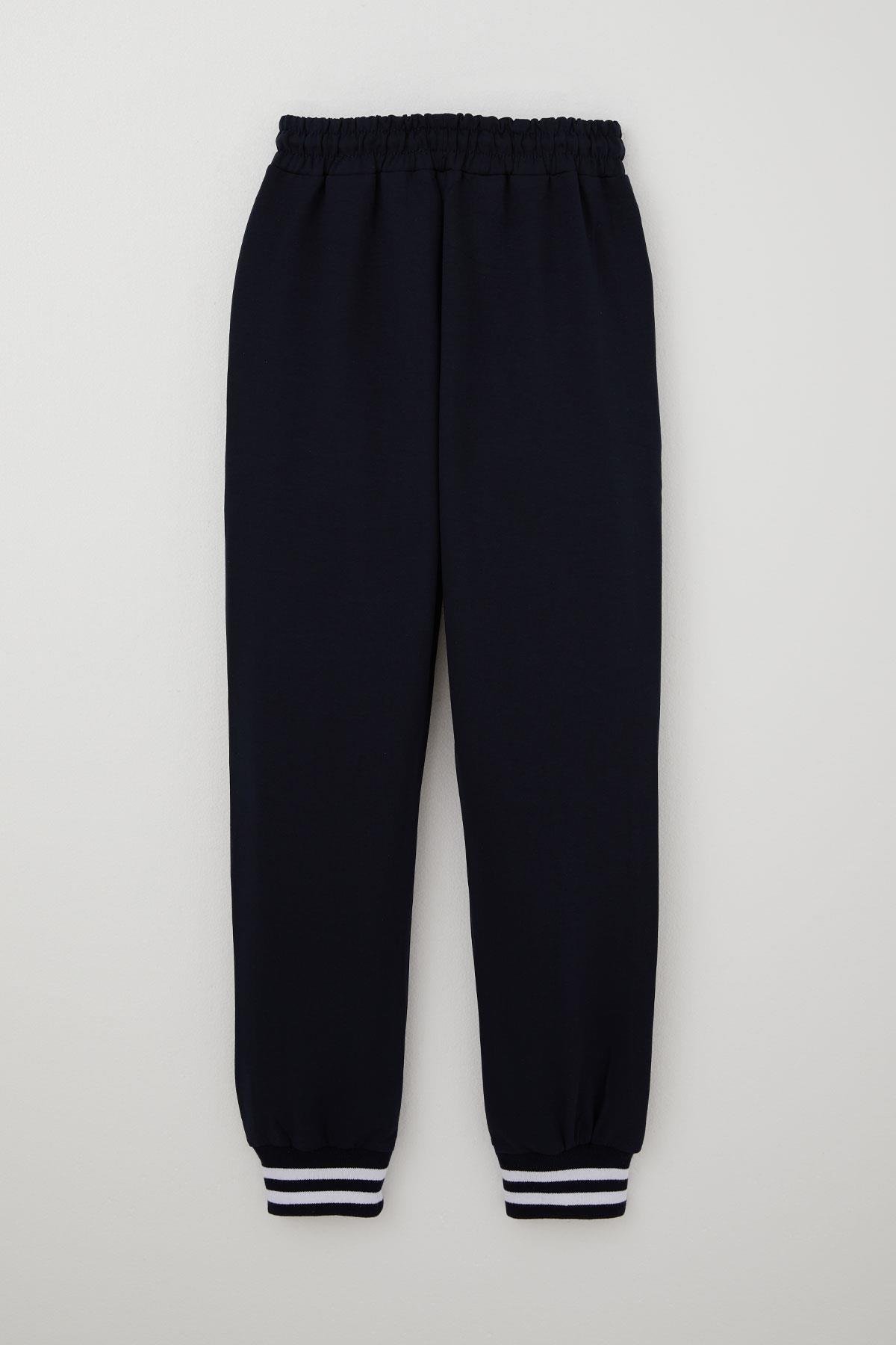 Cegısa Kız Çocuk Eşofman Altı Ribana Paça Bağcıklı Cepli Lacivert (11-14 Yaş)