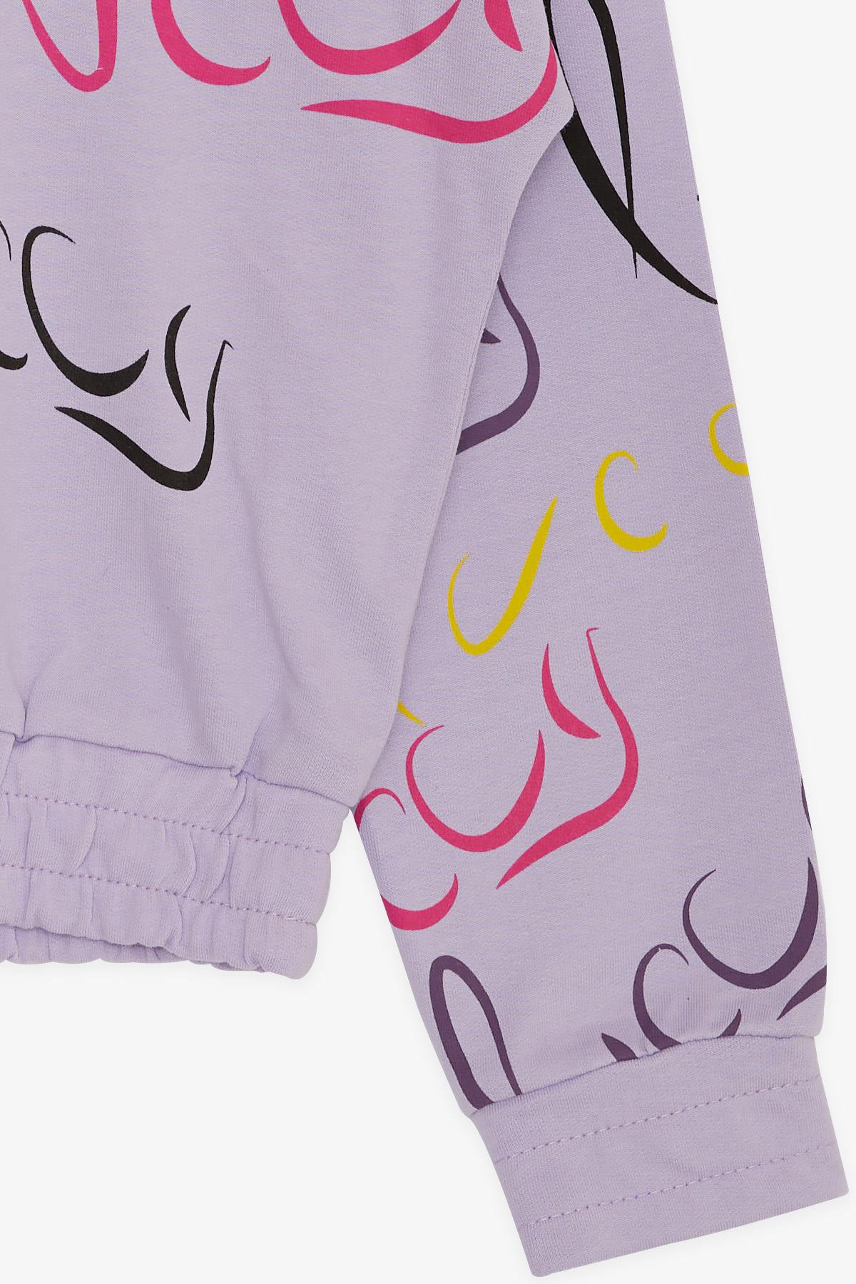 CEGISA Kız Çocuk Sweatshirt Luccy Renkli Yazı Desenli Kapüşonlu Lila (7-10 Yaş)