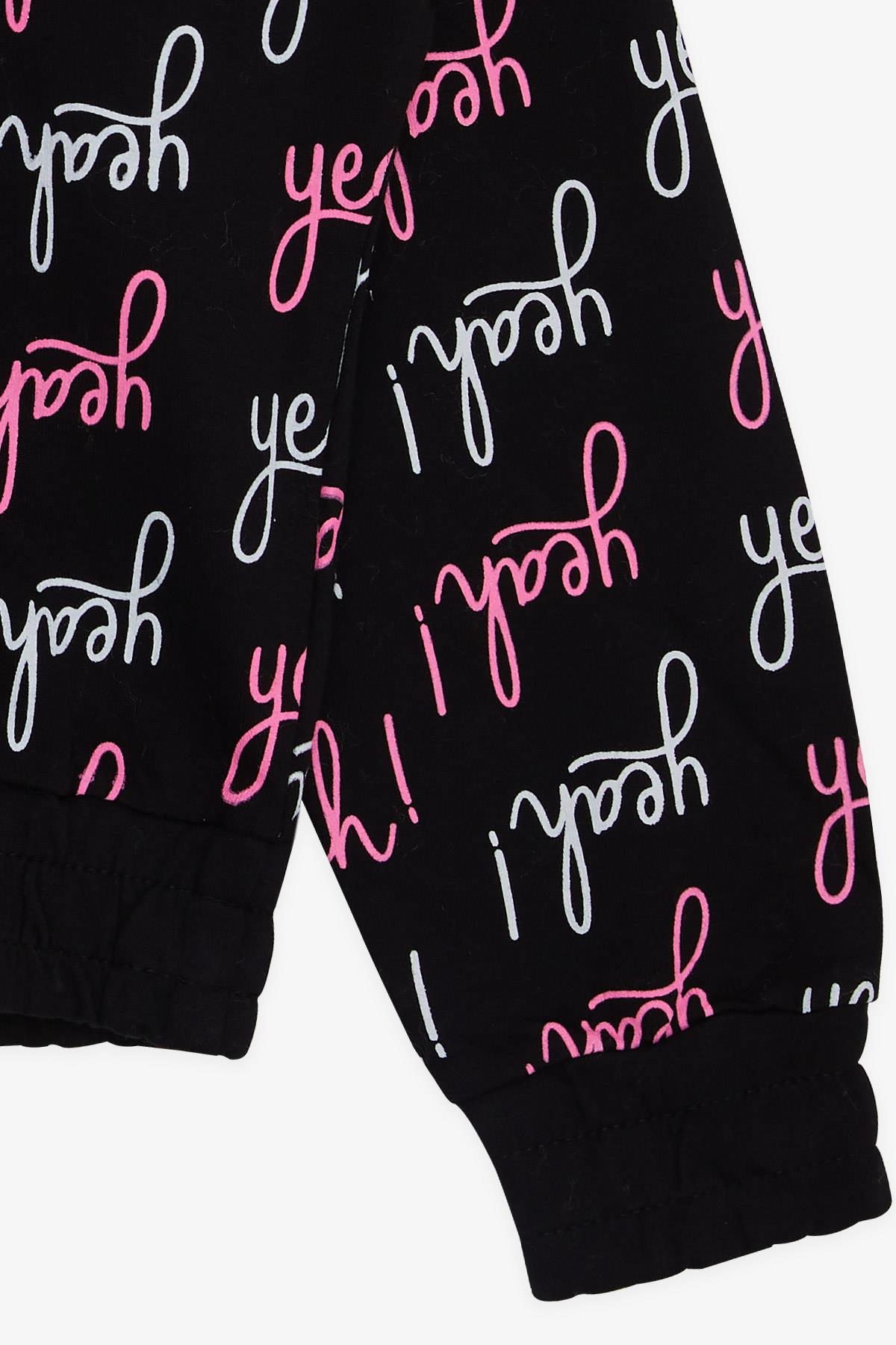 CEGISA Kız Çocuk Sweatshirt Renkli Yazı Baskılı Kapüşonlu Siyah (7-10 Yaş)