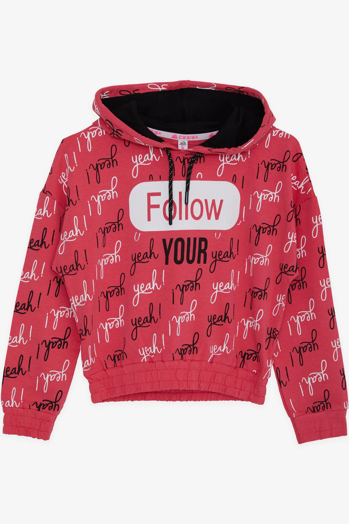CEGISA Kız Çocuk Sweatshirt Renkli Yazı Baskılı Kapüşonlu Pembe (7-14 Yaş)