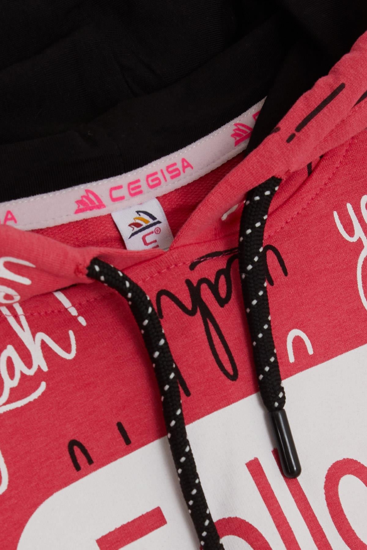CEGISA Kız Çocuk Sweatshirt Renkli Yazı Baskılı Kapüşonlu Pembe (7-14 Yaş)