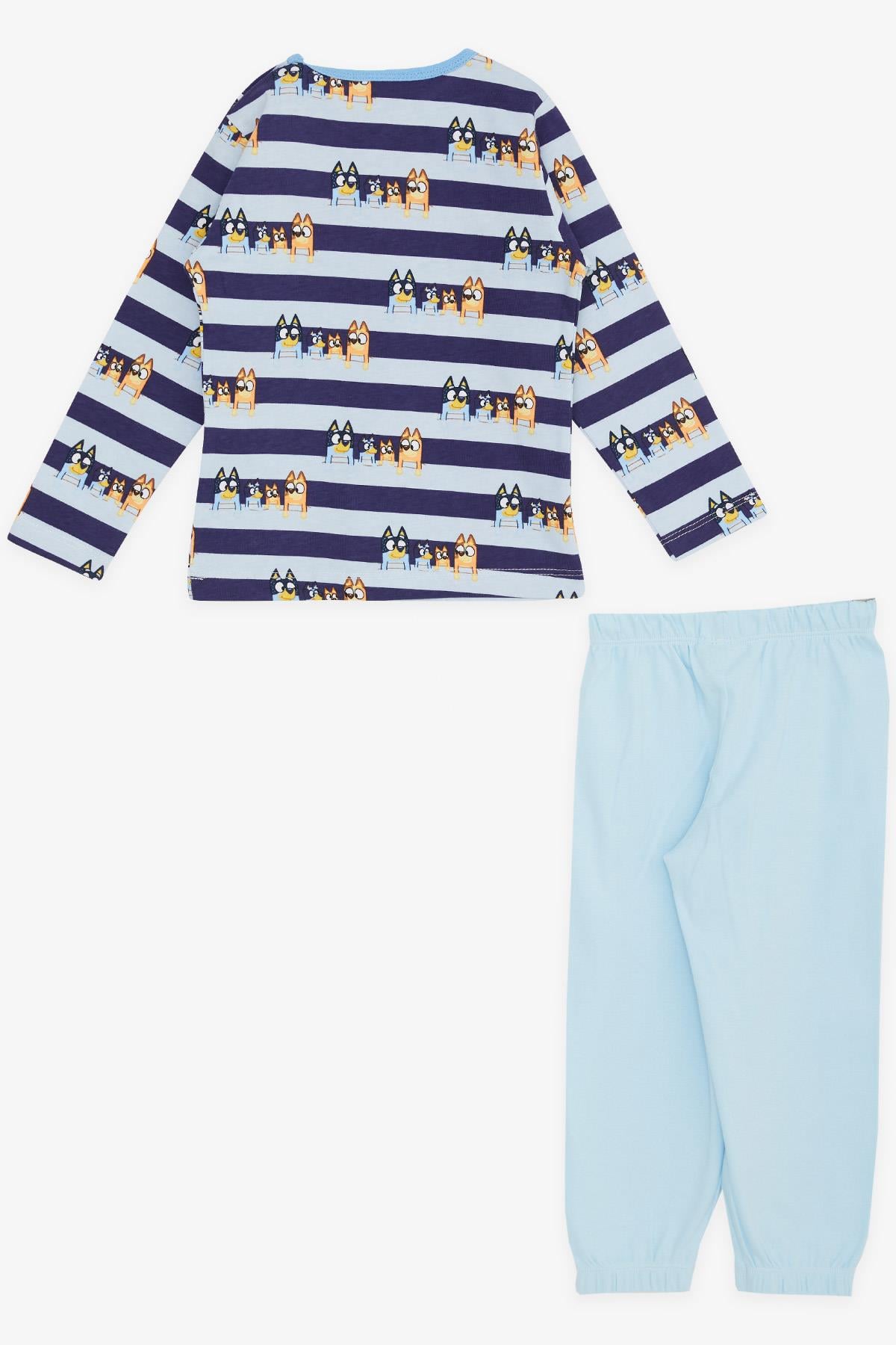CHAMPS ACTİVE Erkek Bebek Pijama Takımı Sevimli Köpekcikler Desenli Şeritli Mavi (9 Ay-3 Yaş)