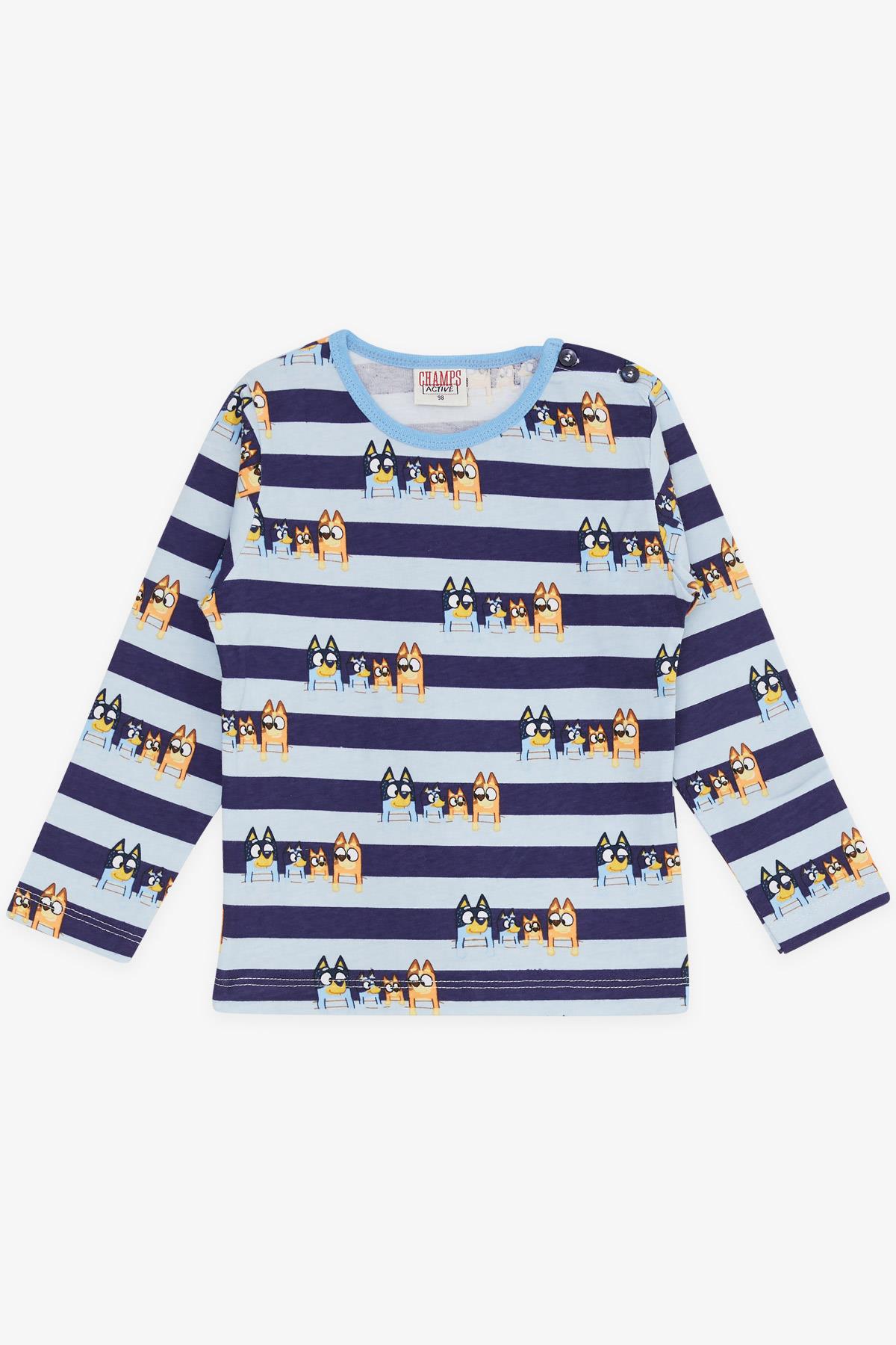 CHAMPS ACTİVE Erkek Bebek Pijama Takımı Sevimli Köpekcikler Desenli Şeritli Mavi (9 Ay-3 Yaş)