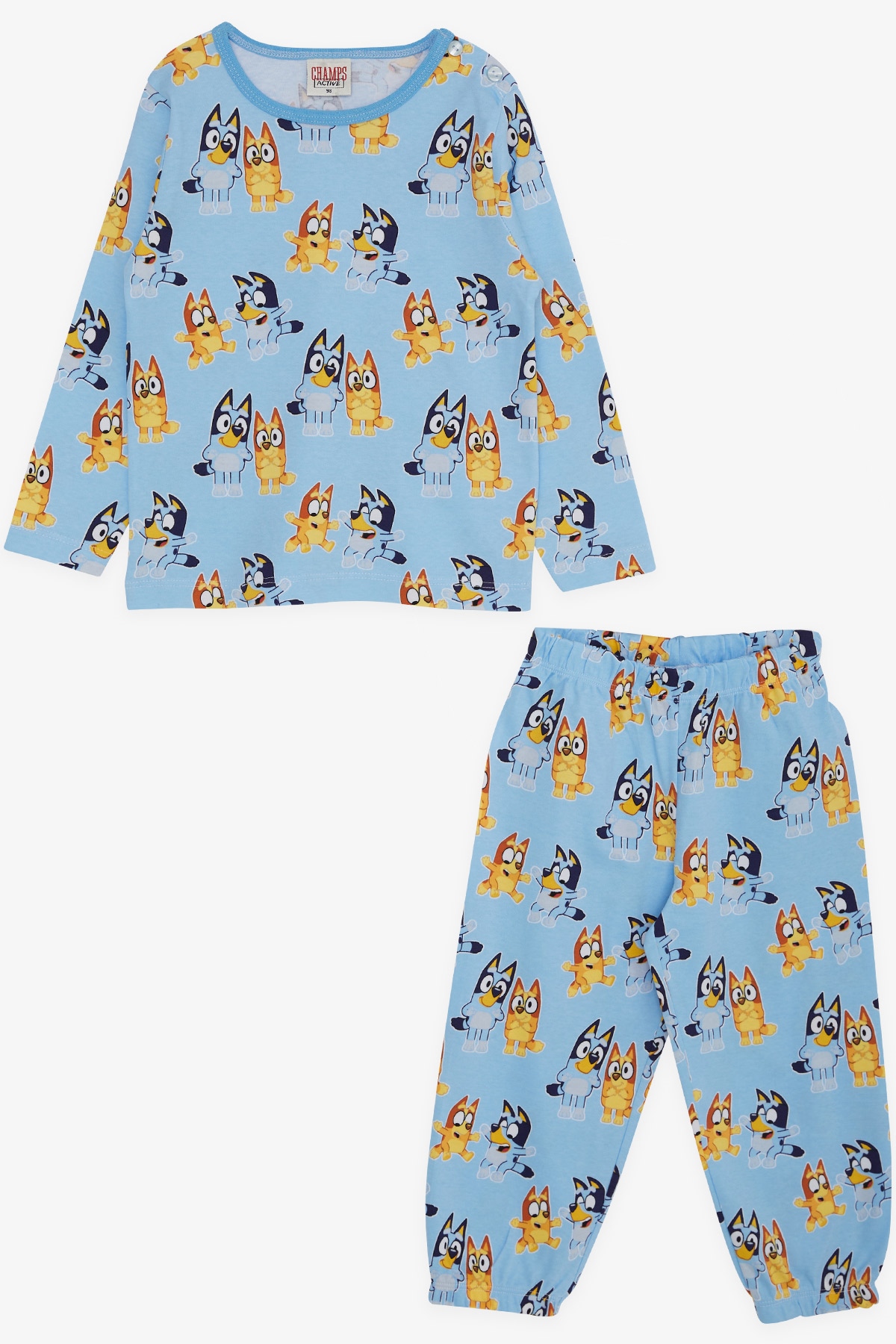CHAMPS ACTİVE Erkek Bebek Pijama Takımı Mutlu Köpekcikler Desenli Açık Mavi (9 Ay-3 Yaş)