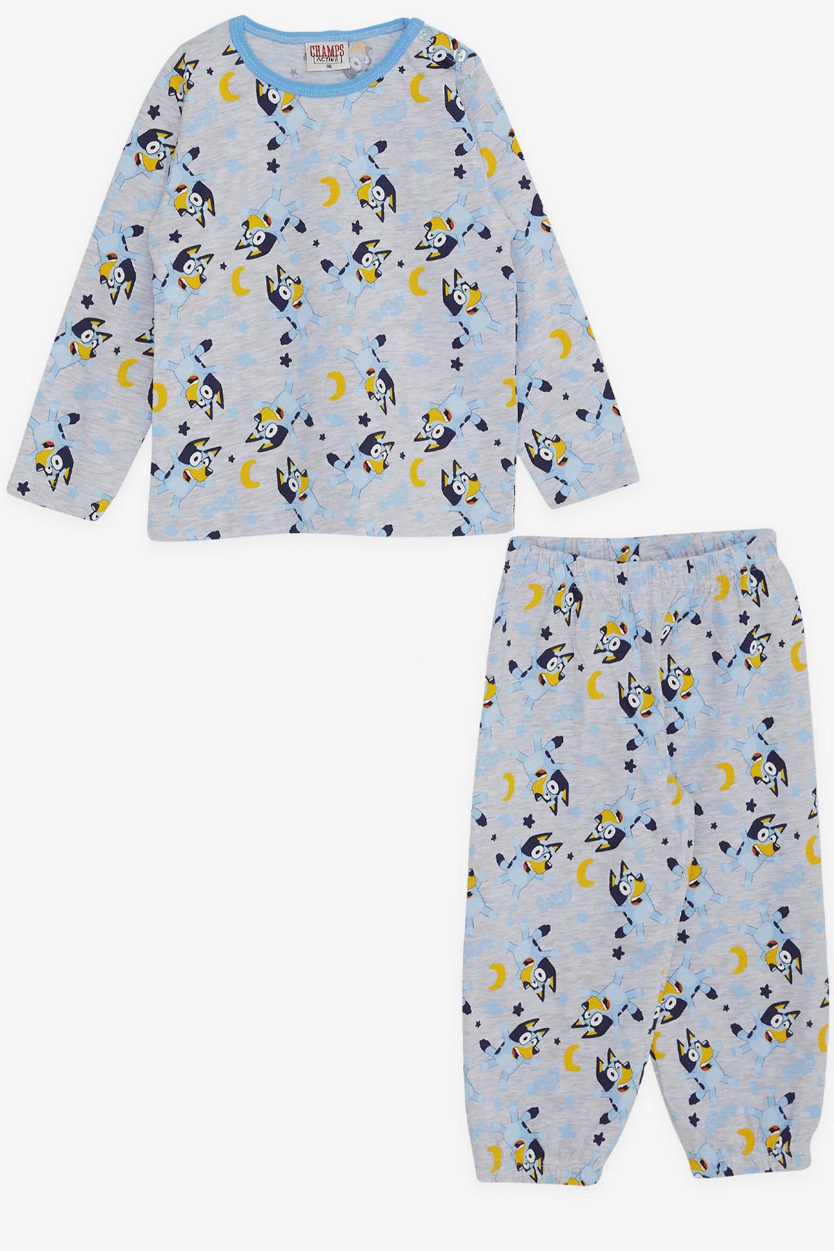 CHAMPS ACTİVE Erkek Bebek Pijama Takımı Şaşkın Köpekcik Desenli Açık Gri Melanj (9 Ay-3 Yaş)