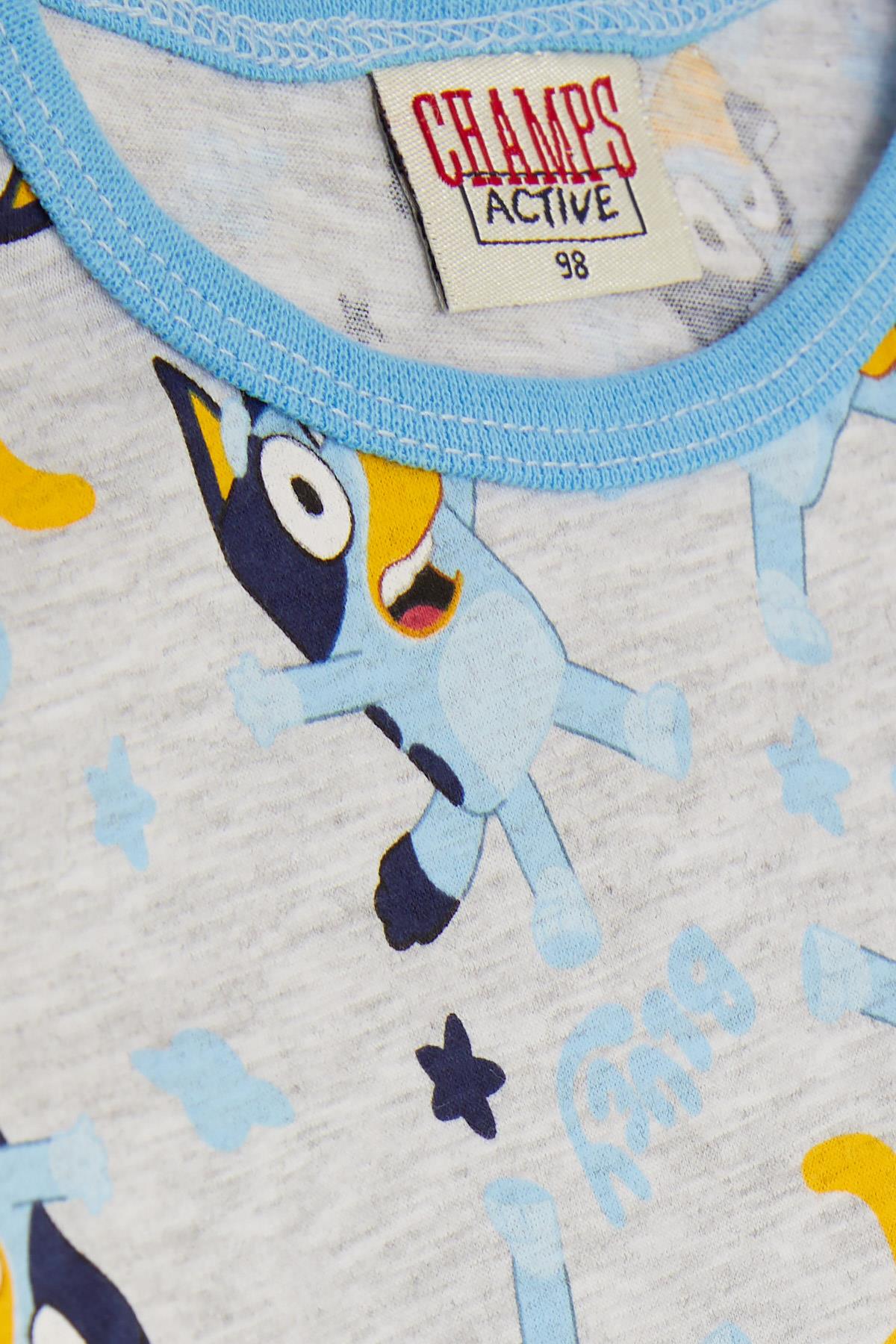 CHAMPS ACTİVE Erkek Bebek Pijama Takımı Şaşkın Köpekcik Desenli Açık Gri Melanj (9 Ay-3 Yaş)