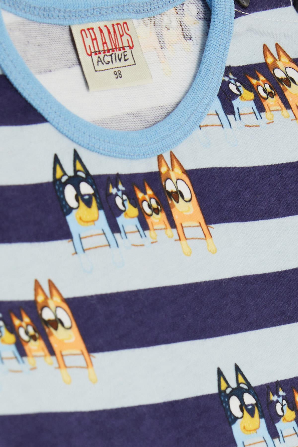 CHAMPS ACTİVE Erkek Bebek Pijama Takımı Sevimli Köpekcikler Desenli Şeritli Mavi (9 Ay-3 Yaş)