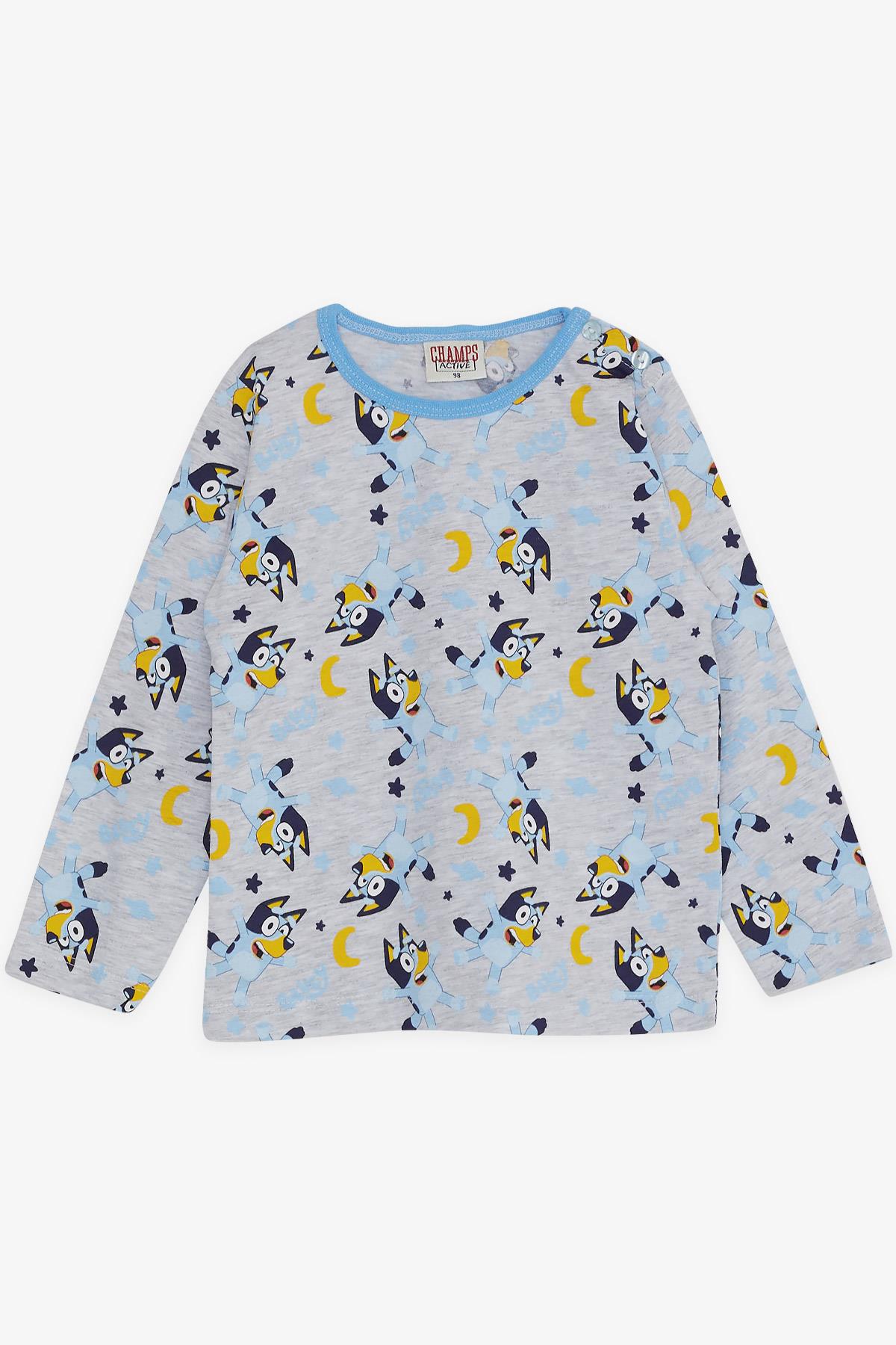CHAMPS ACTİVE Erkek Bebek Pijama Takımı Şaşkın Köpekcik Desenli Açık Gri Melanj (9 Ay-3 Yaş)