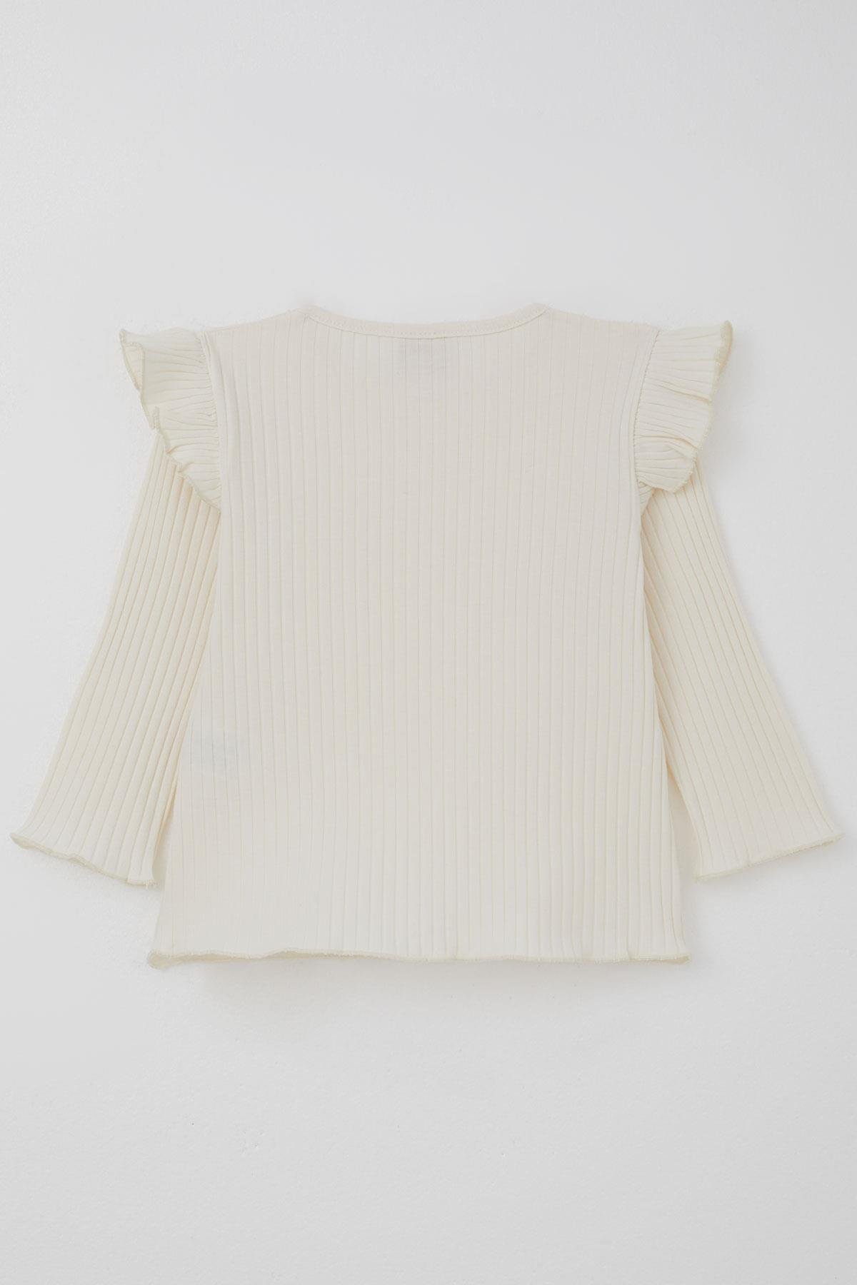 Deco Kız Çocuk Uzun Kollu Jile Elbise Çiçek Desenli Bodyli Fiyonk Detaylı Ekru (2-5 Yaş)