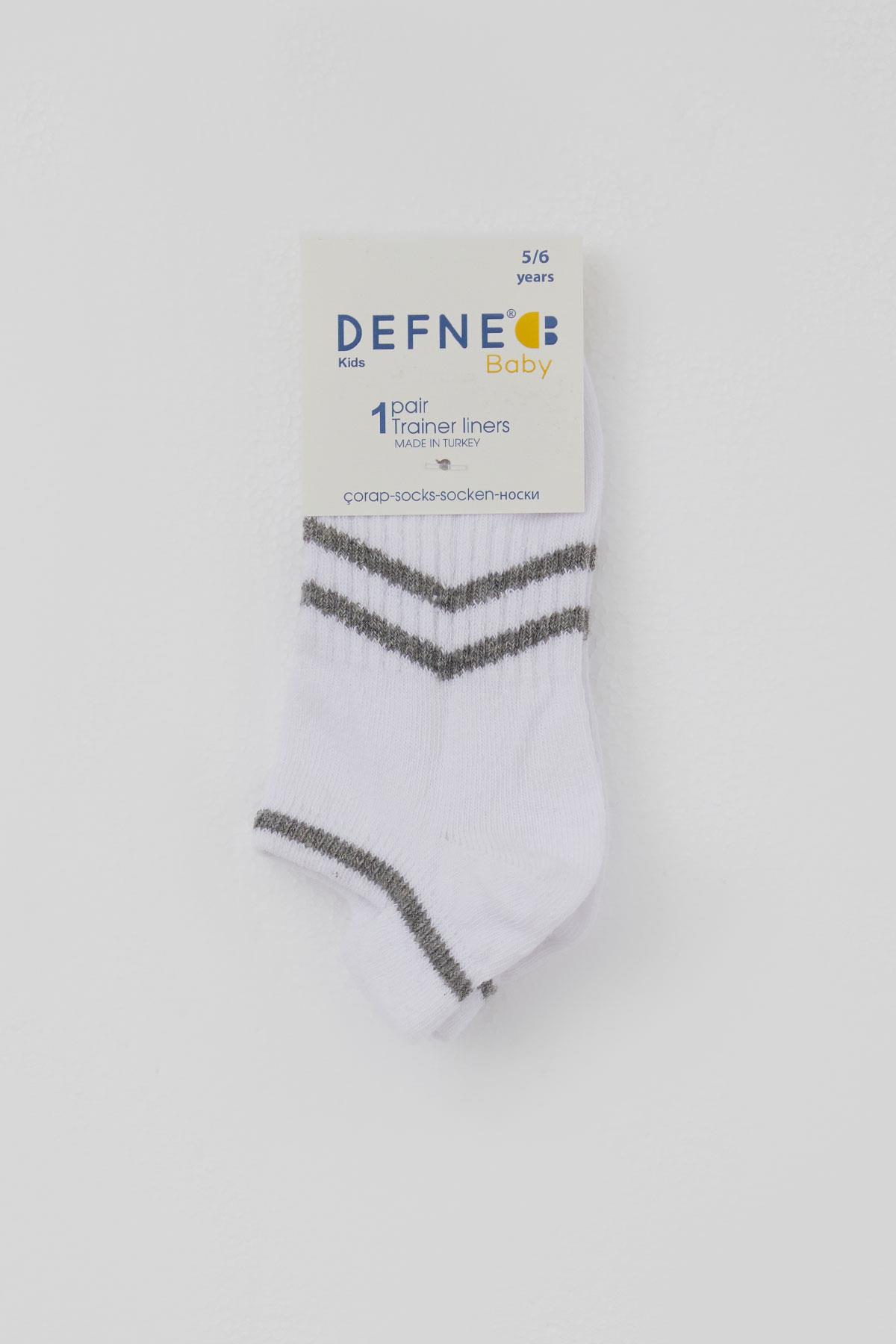 Defne Baby Erkek Çocuk Spor Patik Çorap Çizgi Detaylı Beyaz (5-10 Yaş)