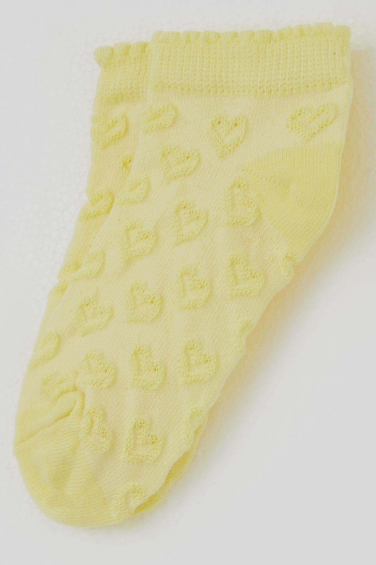 Defne Baby Kız Çocuk Patik Çorap Kalp Desenli Sarı (5-12 Yaş)