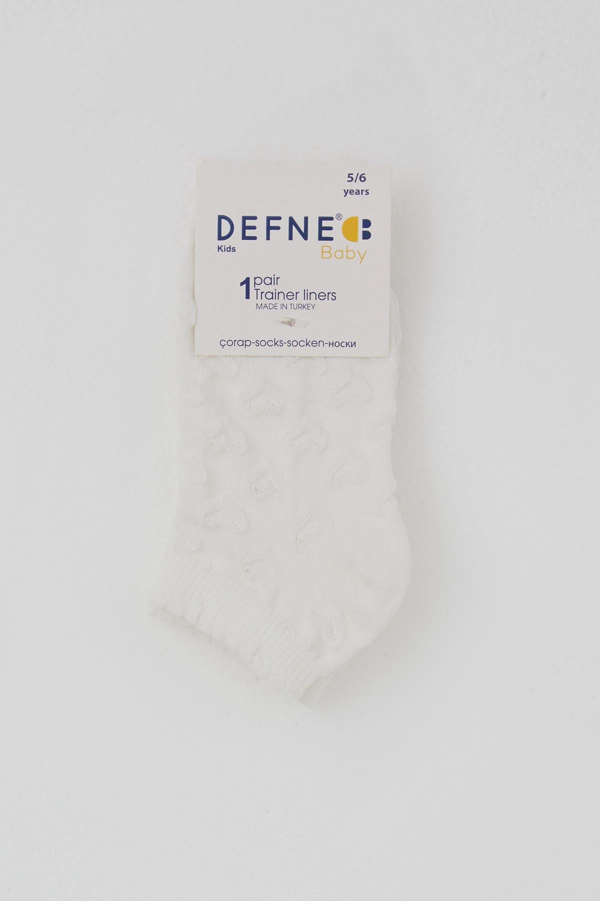 Defne Baby Kız Çocuk Patik Çorap Kalp Desenli Ekru (5-10 Yaş)