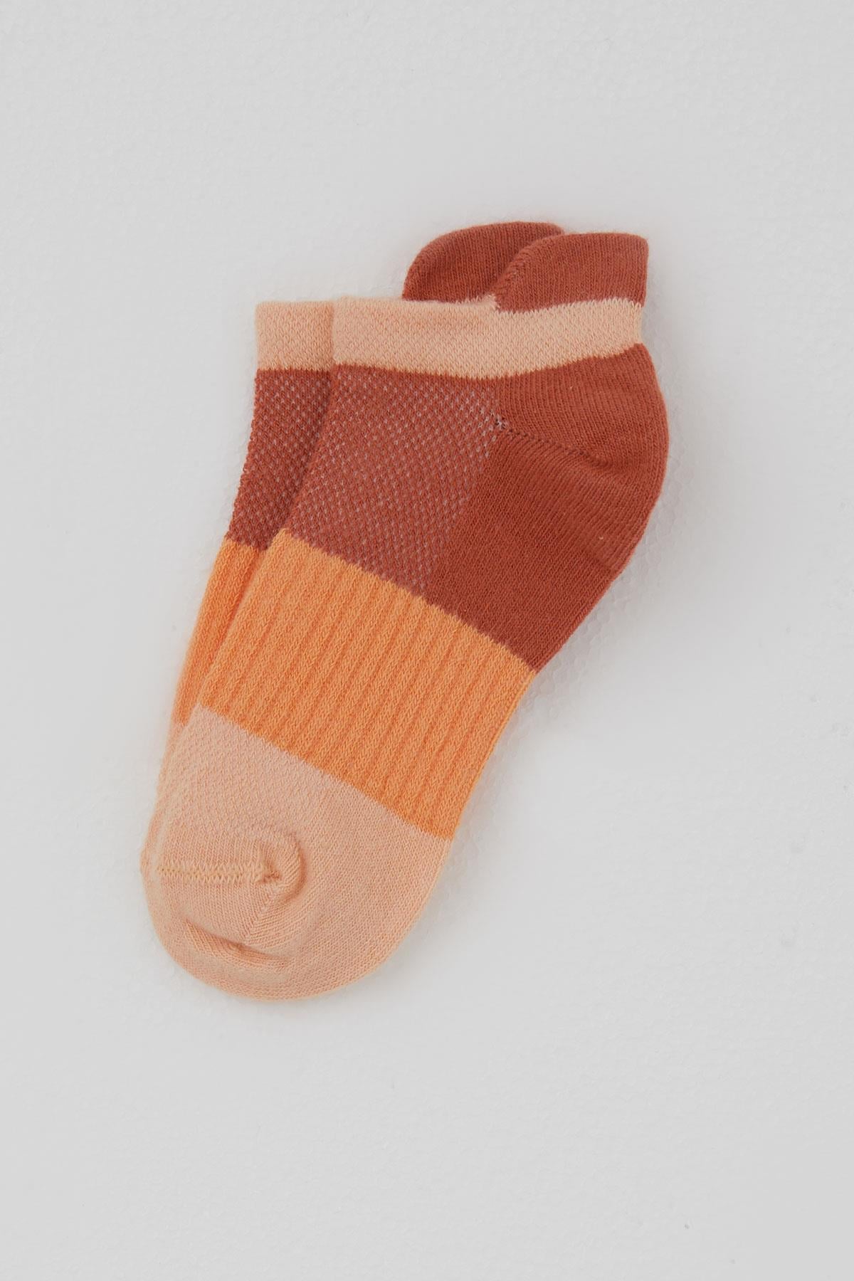 Defne Baby Kız Çocuk Spor Patik Çorap Blok Desenli Kiremit (5-12 Yaş)