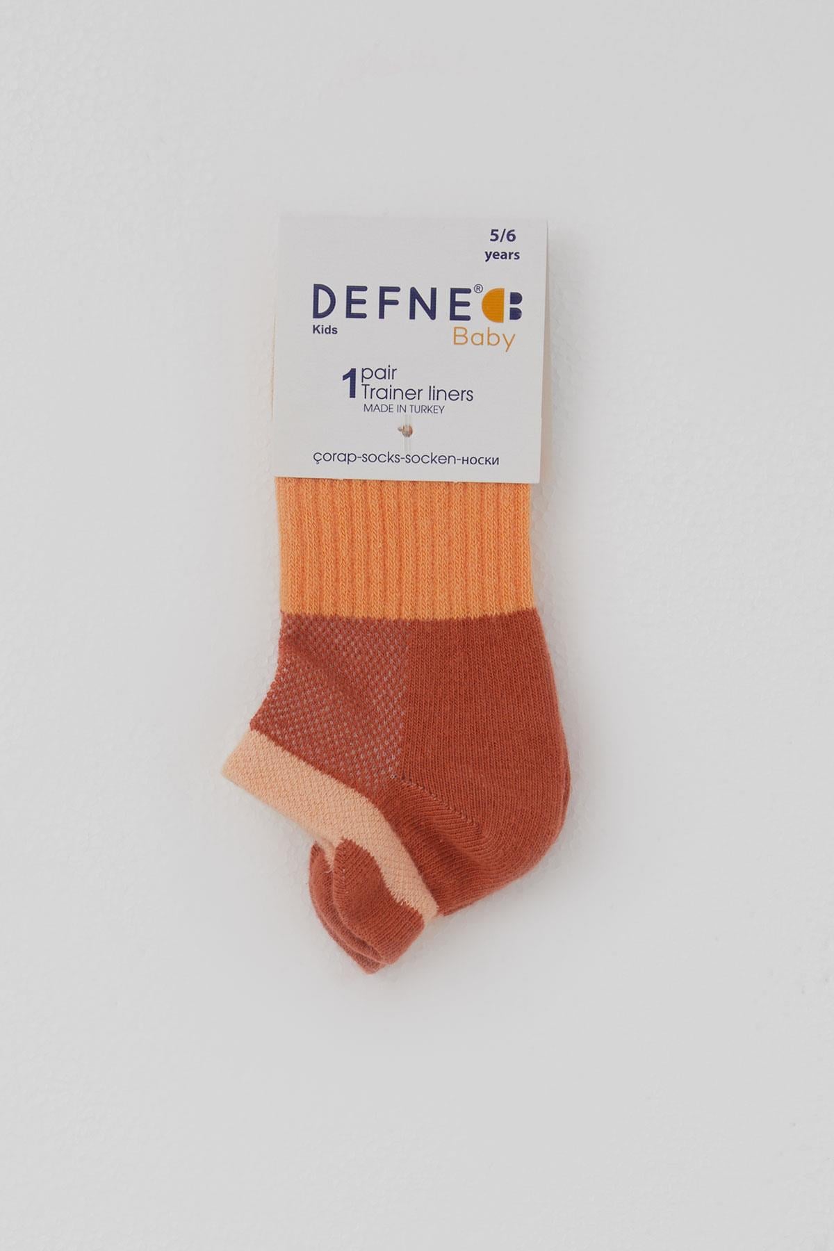 Defne Baby Kız Çocuk Spor Patik Çorap Blok Desenli Kiremit (5-12 Yaş)