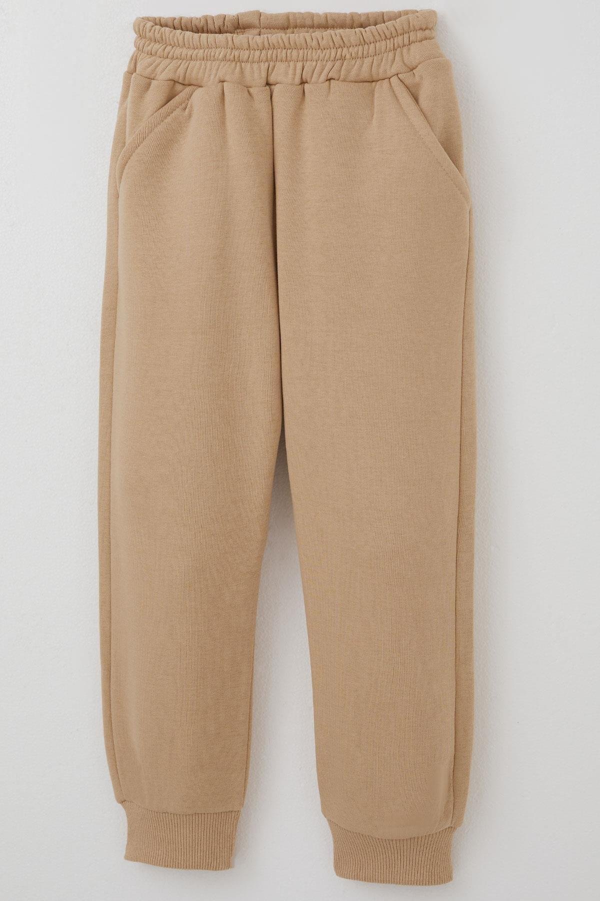 Donino Erkek Çocuk Eşofman Takımı B Harfi Baskılı Yelekli Bej (2-5 Yaş)