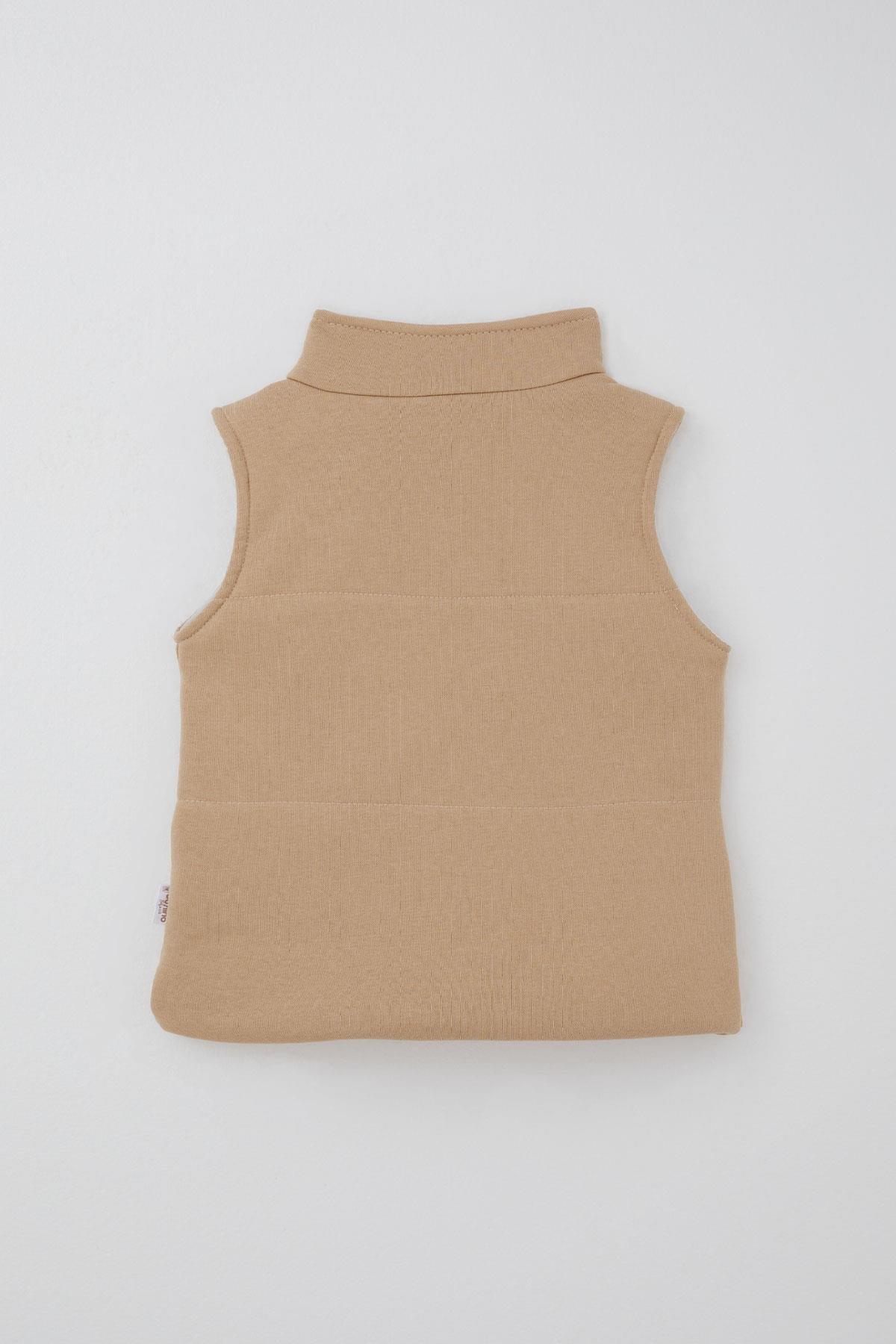 Donino Erkek Çocuk Eşofman Takımı B Harfi Baskılı Yelekli Bej (2-5 Yaş)