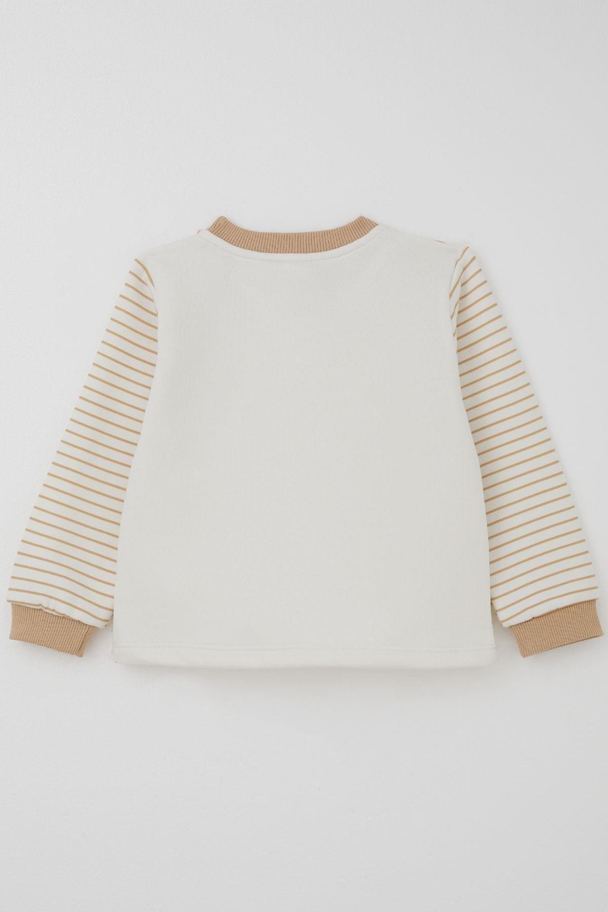 Donino Erkek Çocuk Eşofman Takımı B Harfi Baskılı Yelekli Bej (2-5 Yaş)