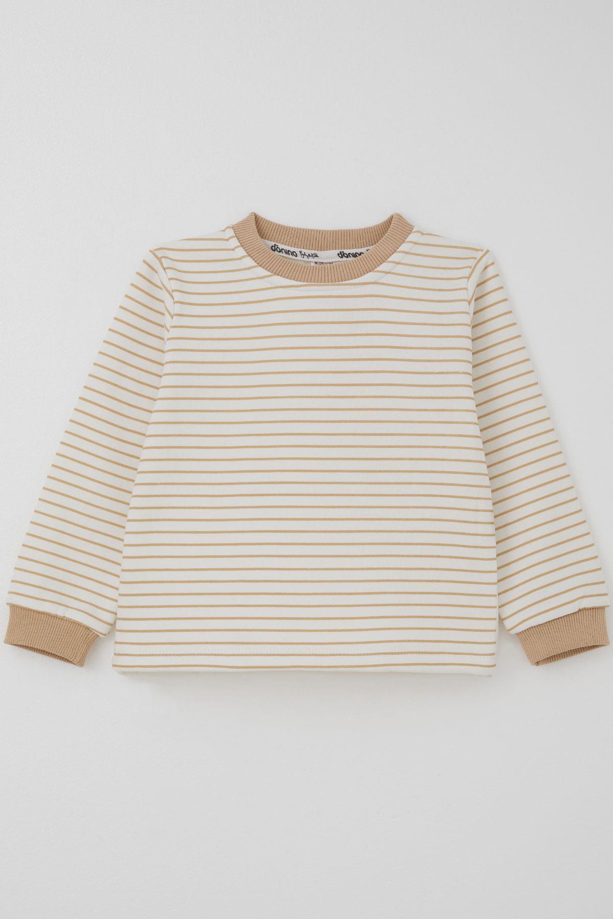 Donino Erkek Çocuk Eşofman Takımı B Harfi Baskılı Yelekli Bej (2-5 Yaş)