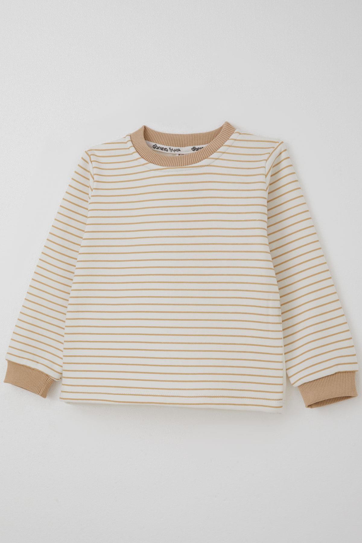 Donino Erkek Çocuk Eşofman Takımı B Harfi Baskılı Yelekli Bej (2-5 Yaş)