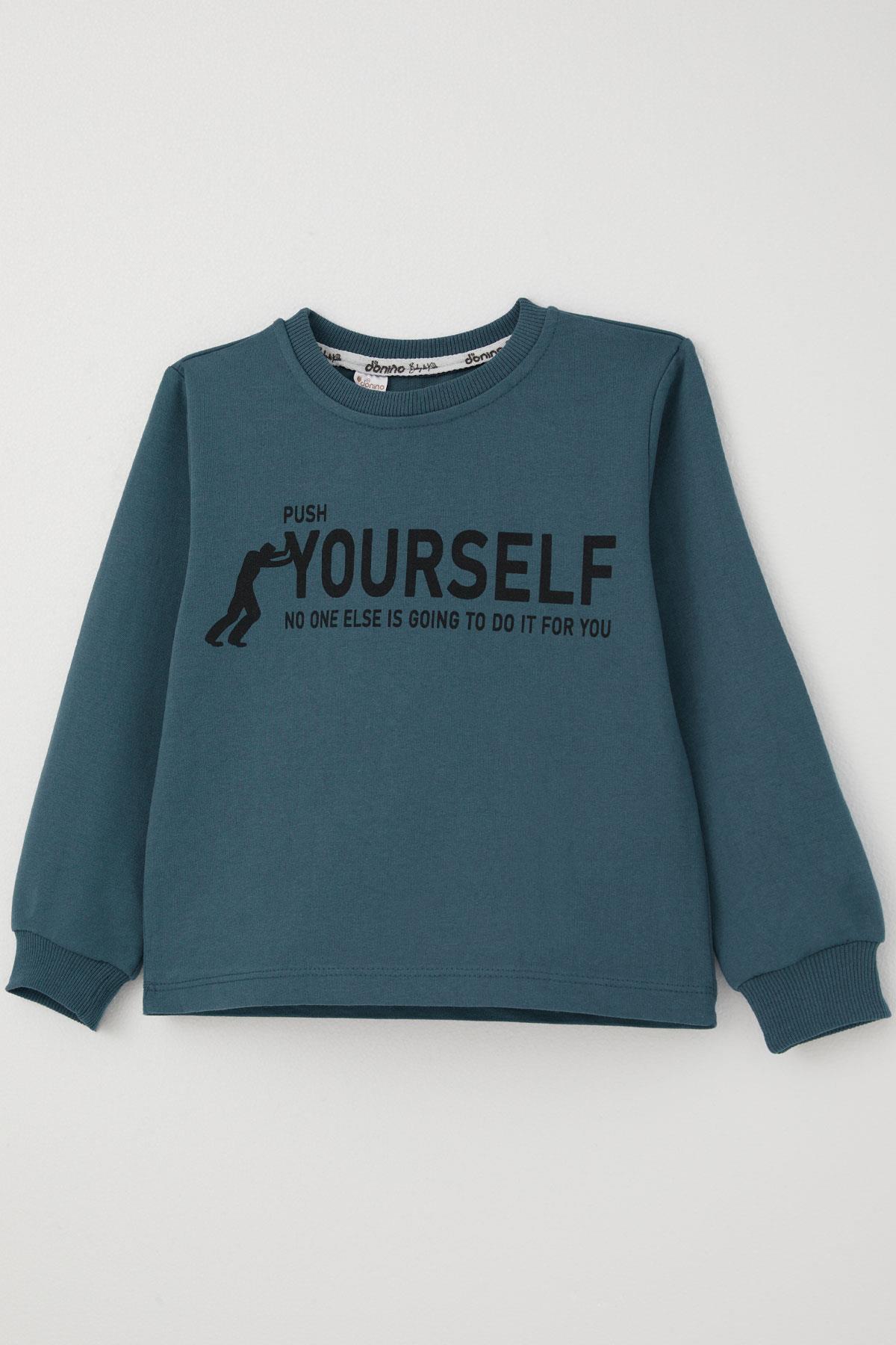 Donino Erkek Çocuk Eşofman Takımı Yazı Baskılı Kare Mikro Yelekli İndigo (2-4 Yaş)