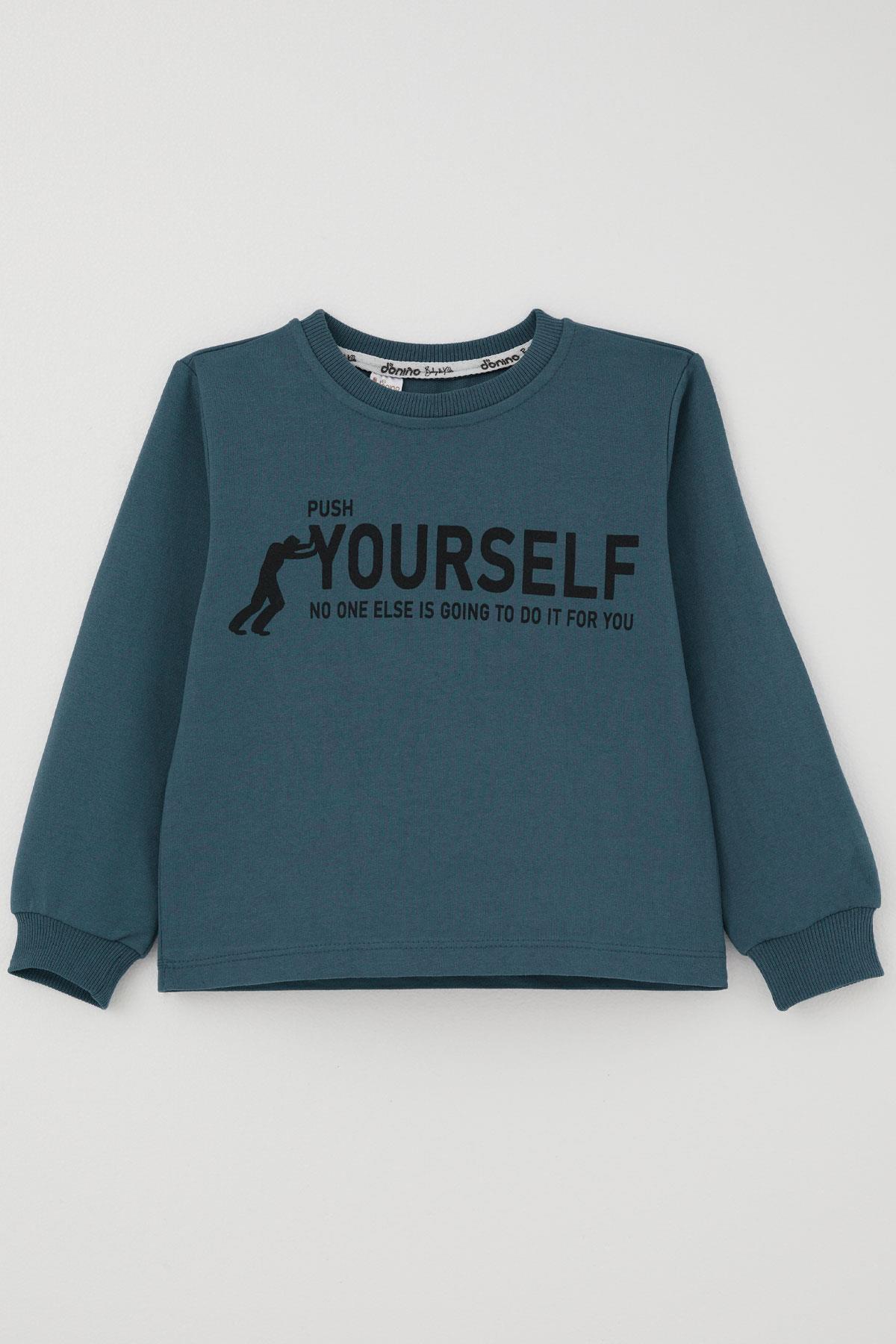 Donino Erkek Çocuk Eşofman Takımı Yazı Baskılı Kare Mikro Yelekli İndigo (2-4 Yaş)