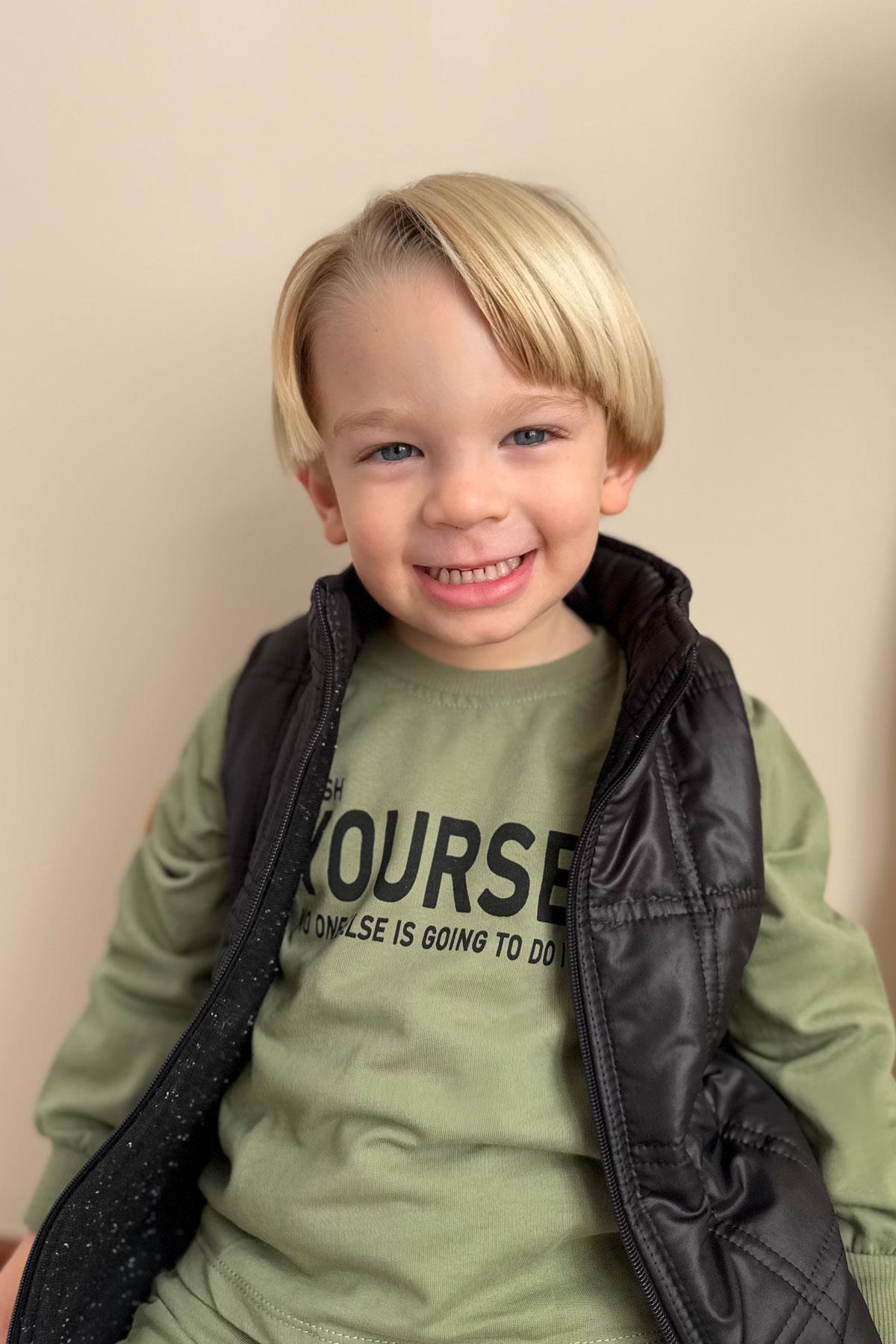 Donino Erkek Çocuk Eşofman Takımı Yazı Baskılı Kare Mikro Yelekli Haki Yeşil (2-5 Yaş)