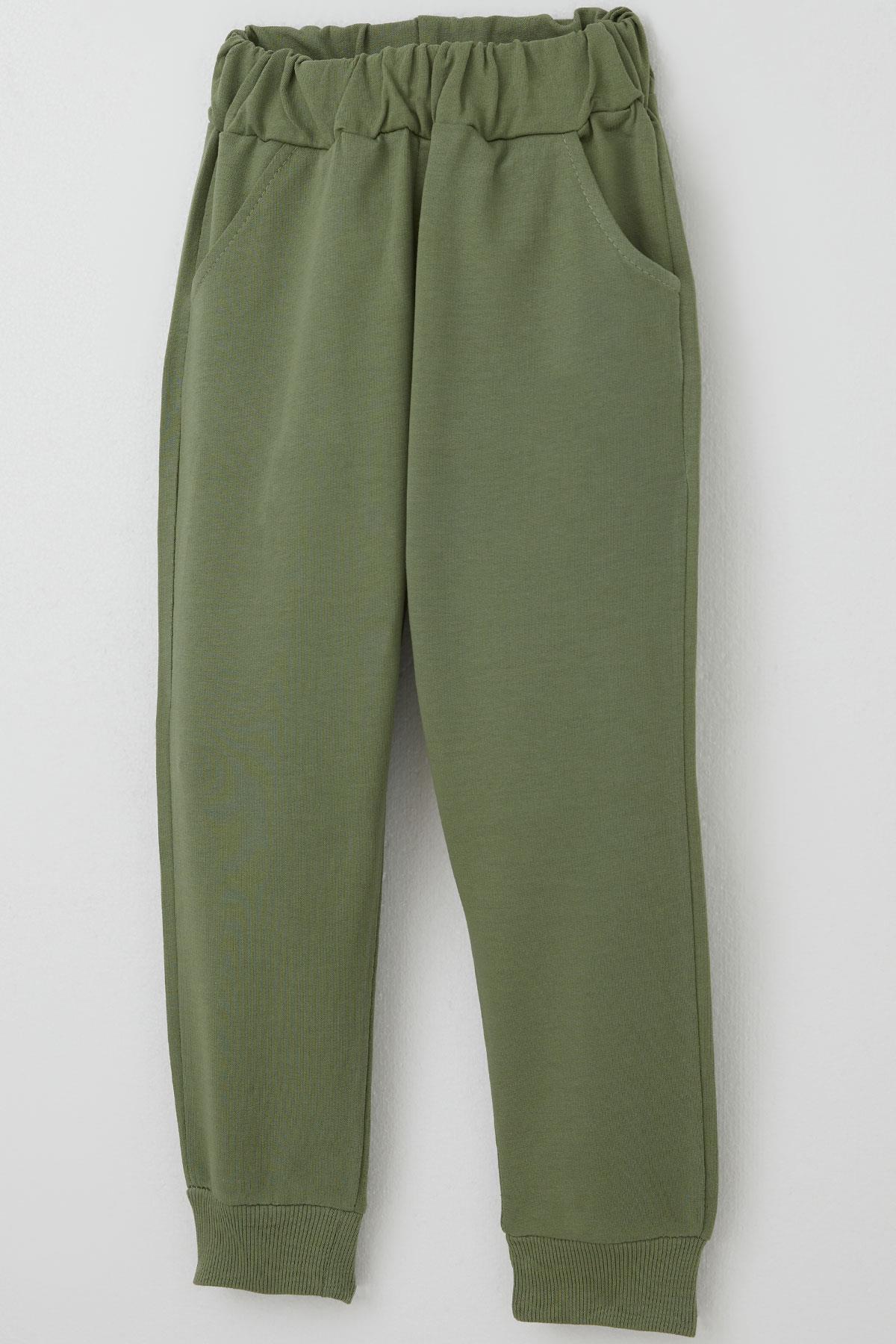 Donino Erkek Çocuk Eşofman Takımı Yazı Baskılı Kare Mikro Yelekli Haki Yeşil (2-5 Yaş)