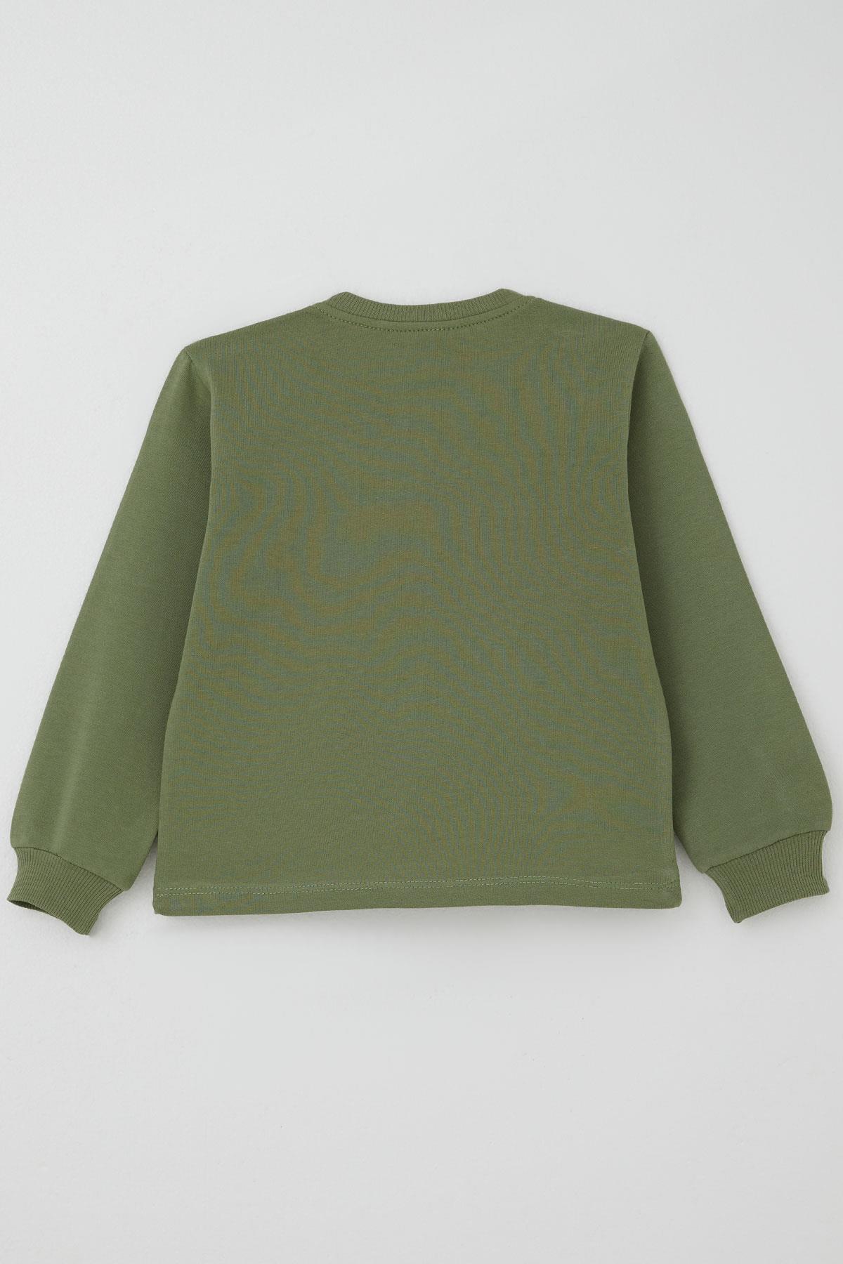 Donino Erkek Çocuk Eşofman Takımı Yazı Baskılı Kare Mikro Yelekli Haki Yeşil (2-5 Yaş)