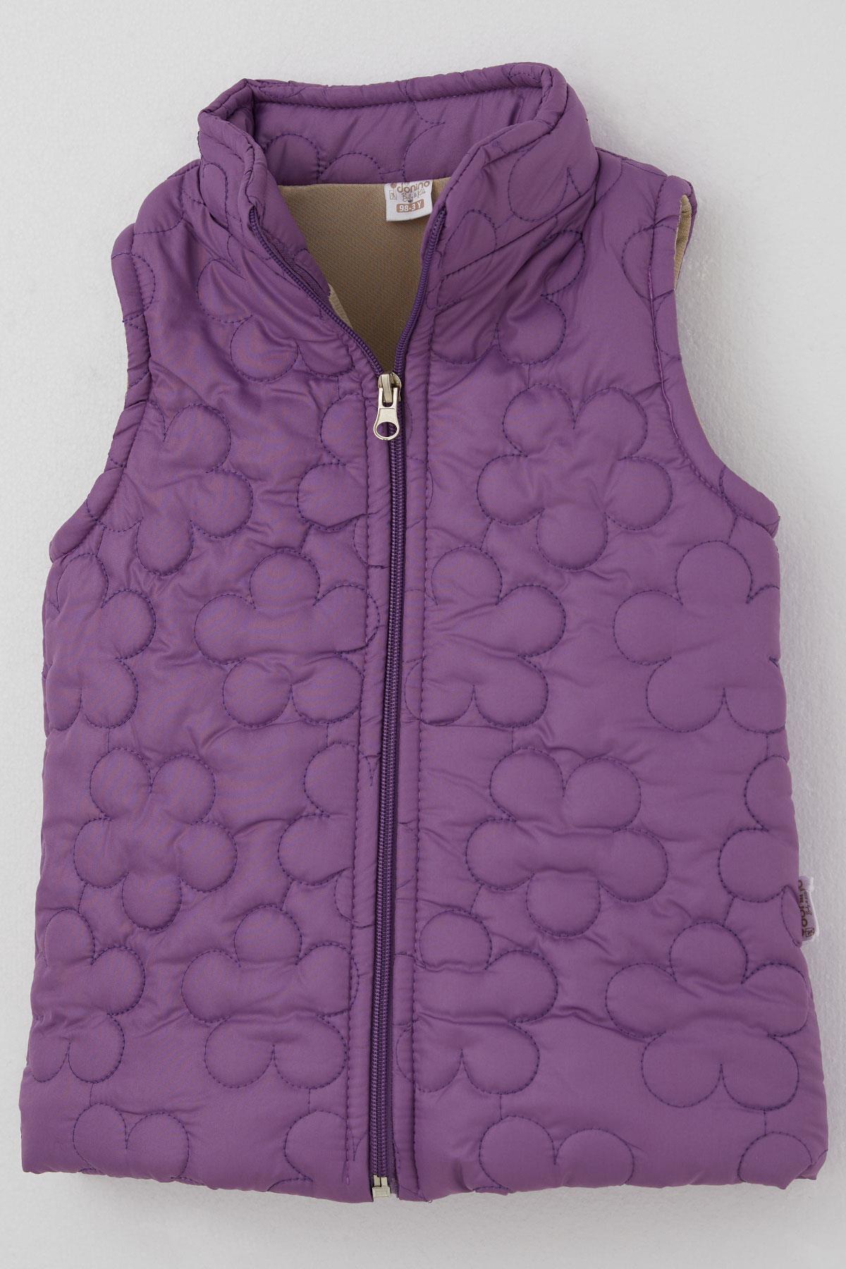 Donino Kız Çocuk Eşofman Takımı Çiçek Baskılı Kapitone Mikro Yelekli Krem (2-5 Yaş)