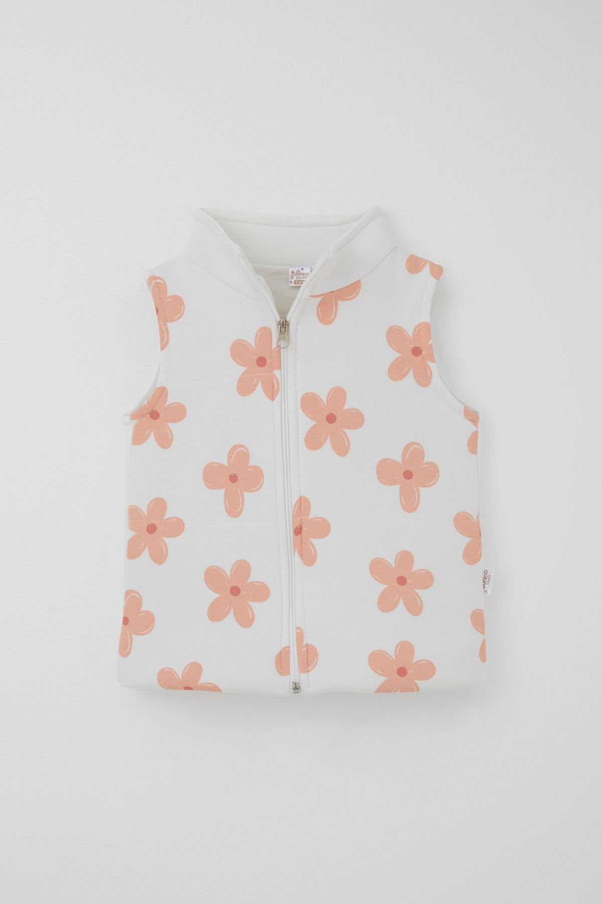 Donino Kız Çocuk Eşofman Takımı Çiçek Desenli Yelekli Pembe (2-5 Yaş)