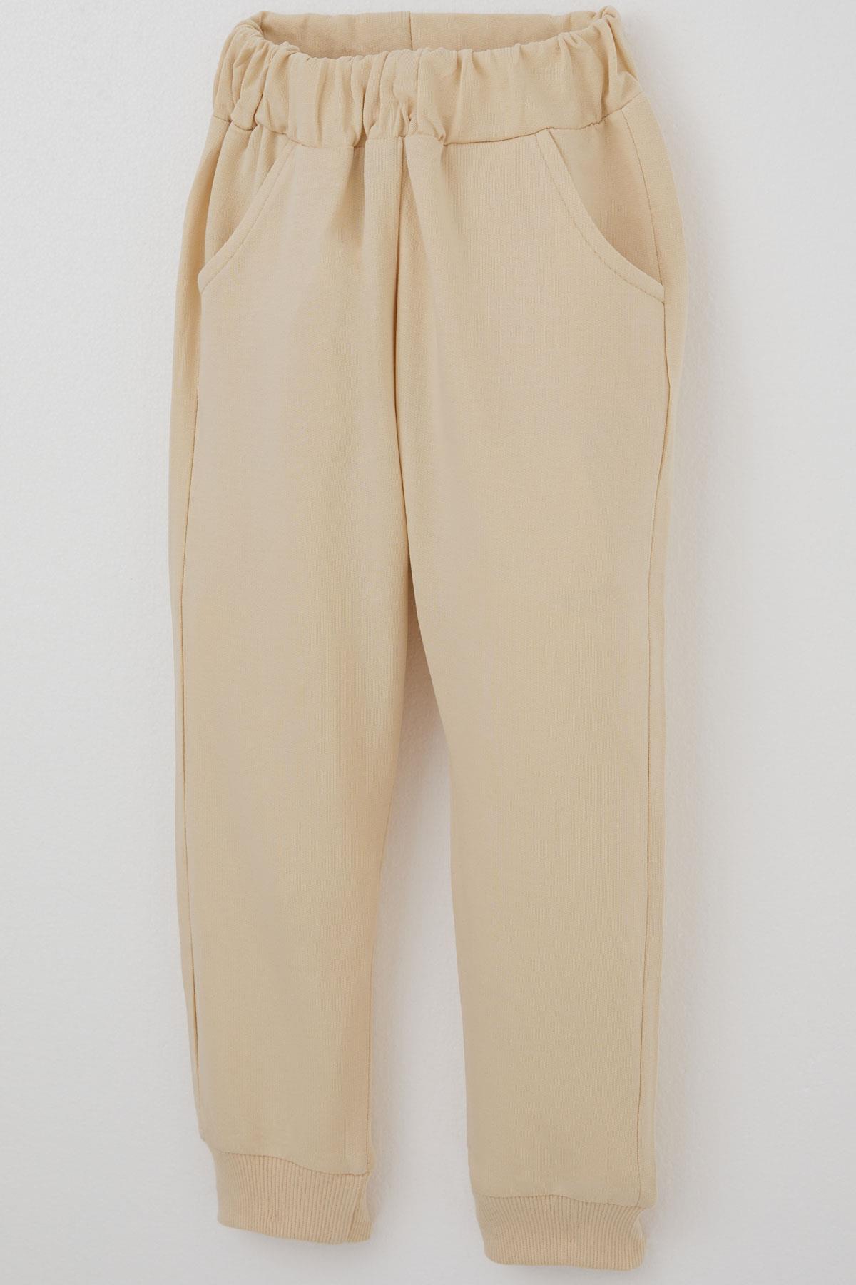 Donino Kız Çocuk Eşofman Takımı Çiçek Baskılı Kapitone Mikro Yelekli Krem (2-5 Yaş)