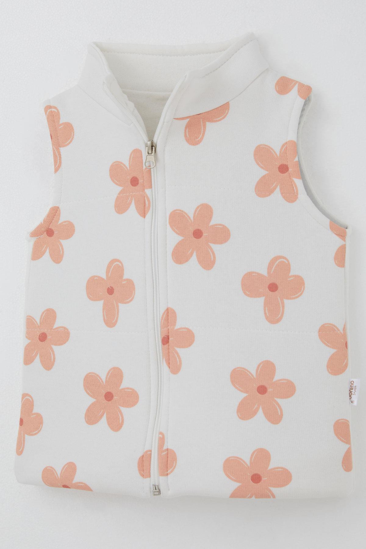 Donino Kız Çocuk Eşofman Takımı Çiçek Desenli Yelekli Pembe (2-5 Yaş)
