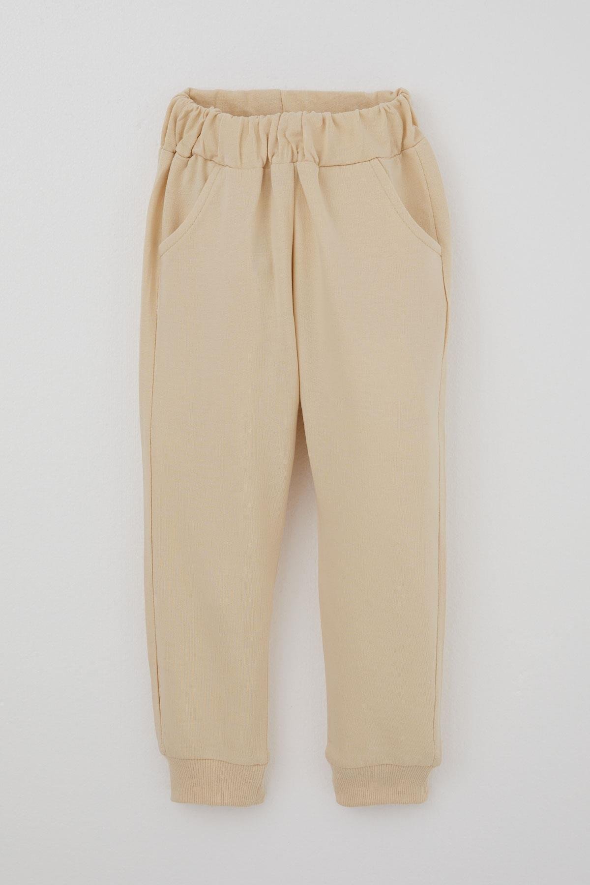 Donino Kız Çocuk Eşofman Takımı Çiçek Baskılı Kapitone Mikro Yelekli Krem (2-5 Yaş)