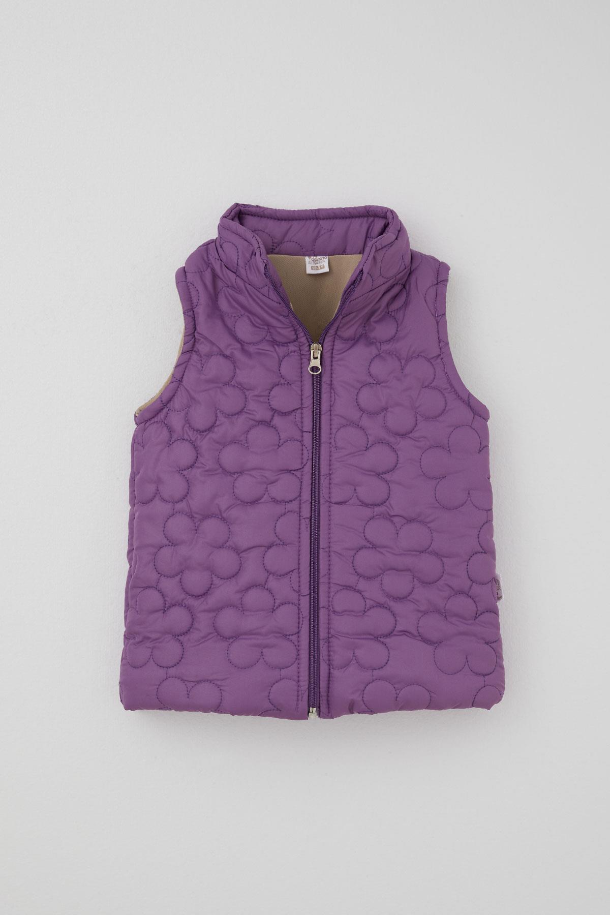 Donino Kız Çocuk Eşofman Takımı Çiçek Baskılı Kapitone Mikro Yelekli Krem (2-5 Yaş)