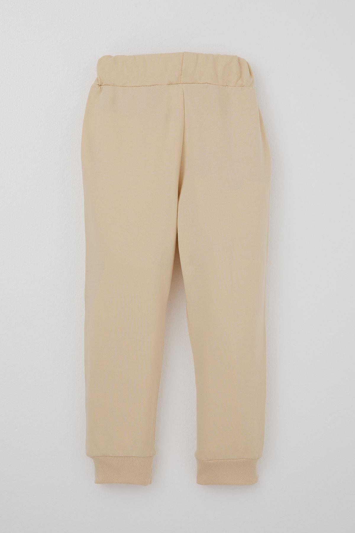 Donino Kız Çocuk Eşofman Takımı Çiçek Baskılı Kapitone Mikro Yelekli Krem (2-5 Yaş)