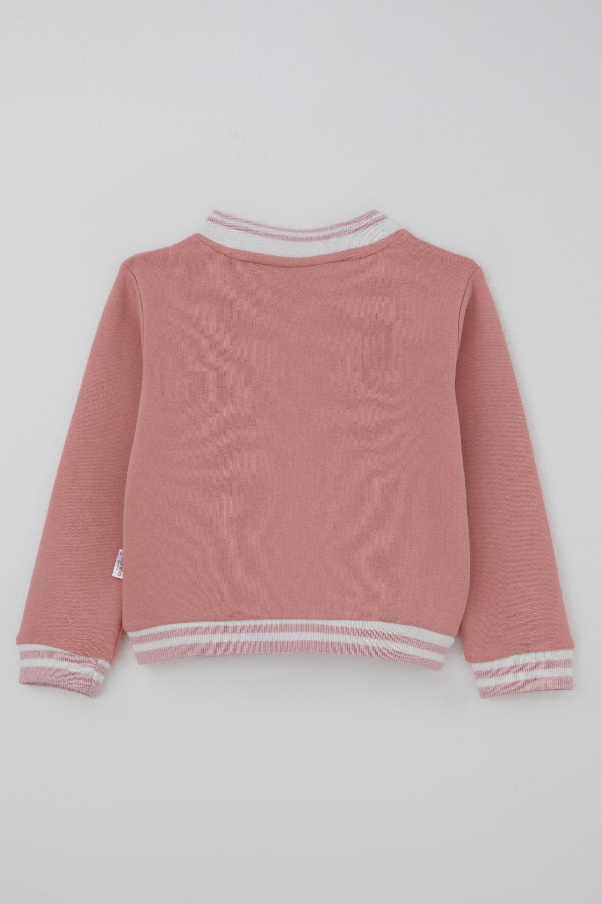 Donino Kız Çocuk Eşofman Takımı Çiçekli Örgü Cep Detaylı Çıtçıtlı Gülkurusu (2-5 Yaş)