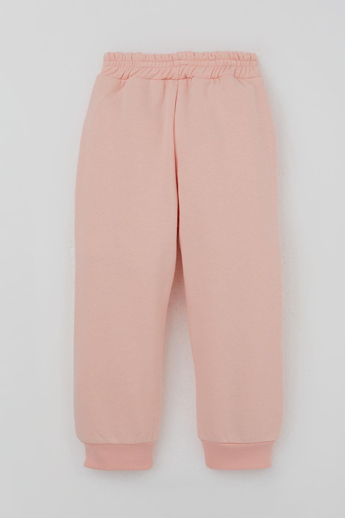 Donino Kız Çocuk Eşofman Takımı Çiçekli Örgü Cep Detaylı Çıtçıtlı Somon (2-5 Yaş)