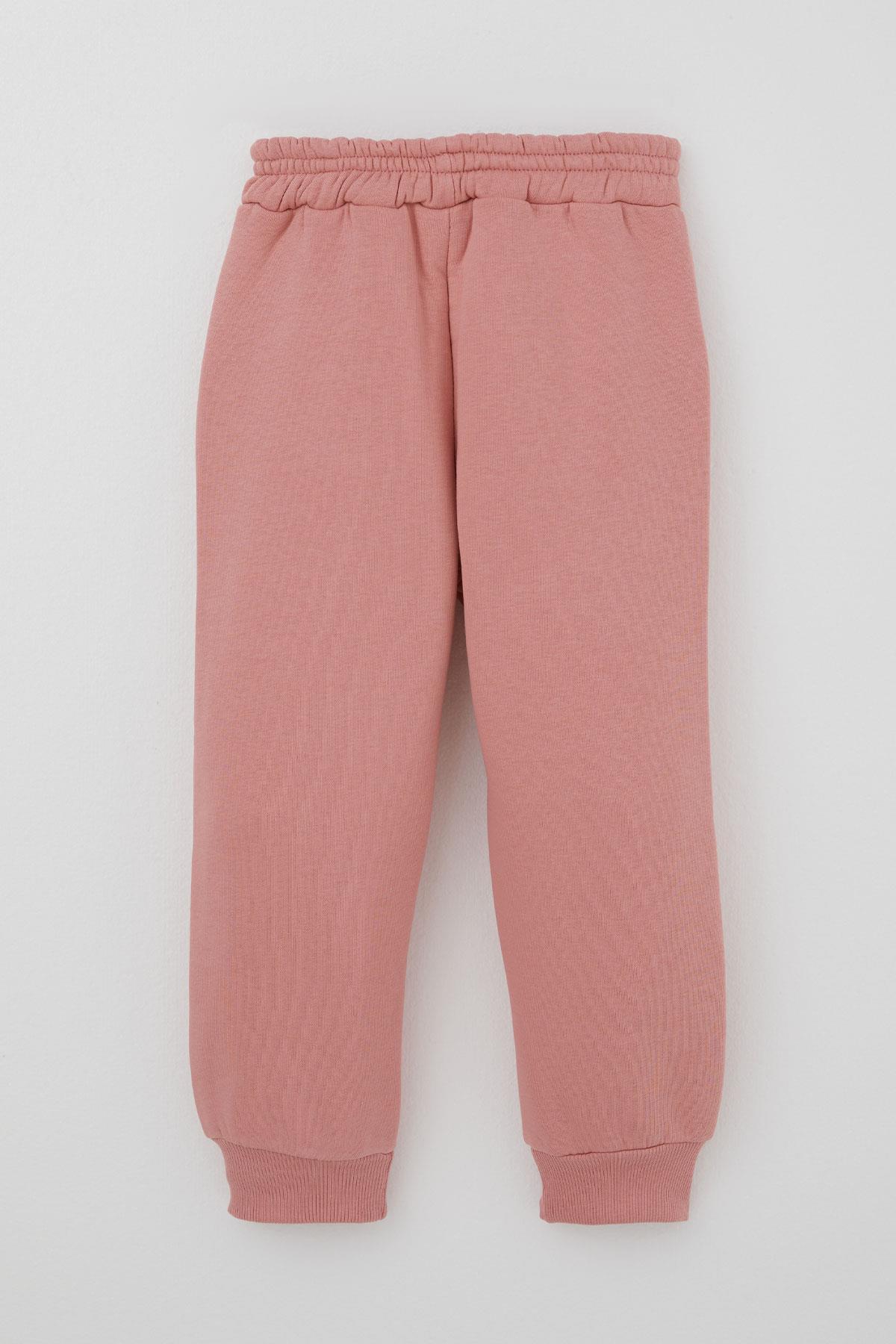 Donino Kız Çocuk Eşofman Takımı Kolları Leopar Fiyonk Aksesuarlı Yazı Baskılı Gülkurusu (2-5 Yaş)