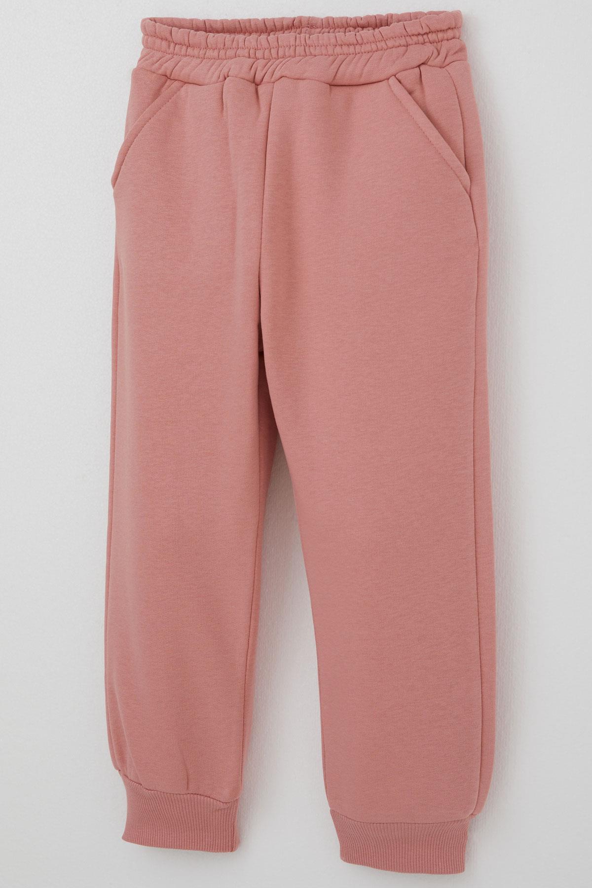 Donino Kız Çocuk Eşofman Takımı Kolları Leopar Fiyonk Aksesuarlı Yazı Baskılı Gülkurusu (2-5 Yaş)