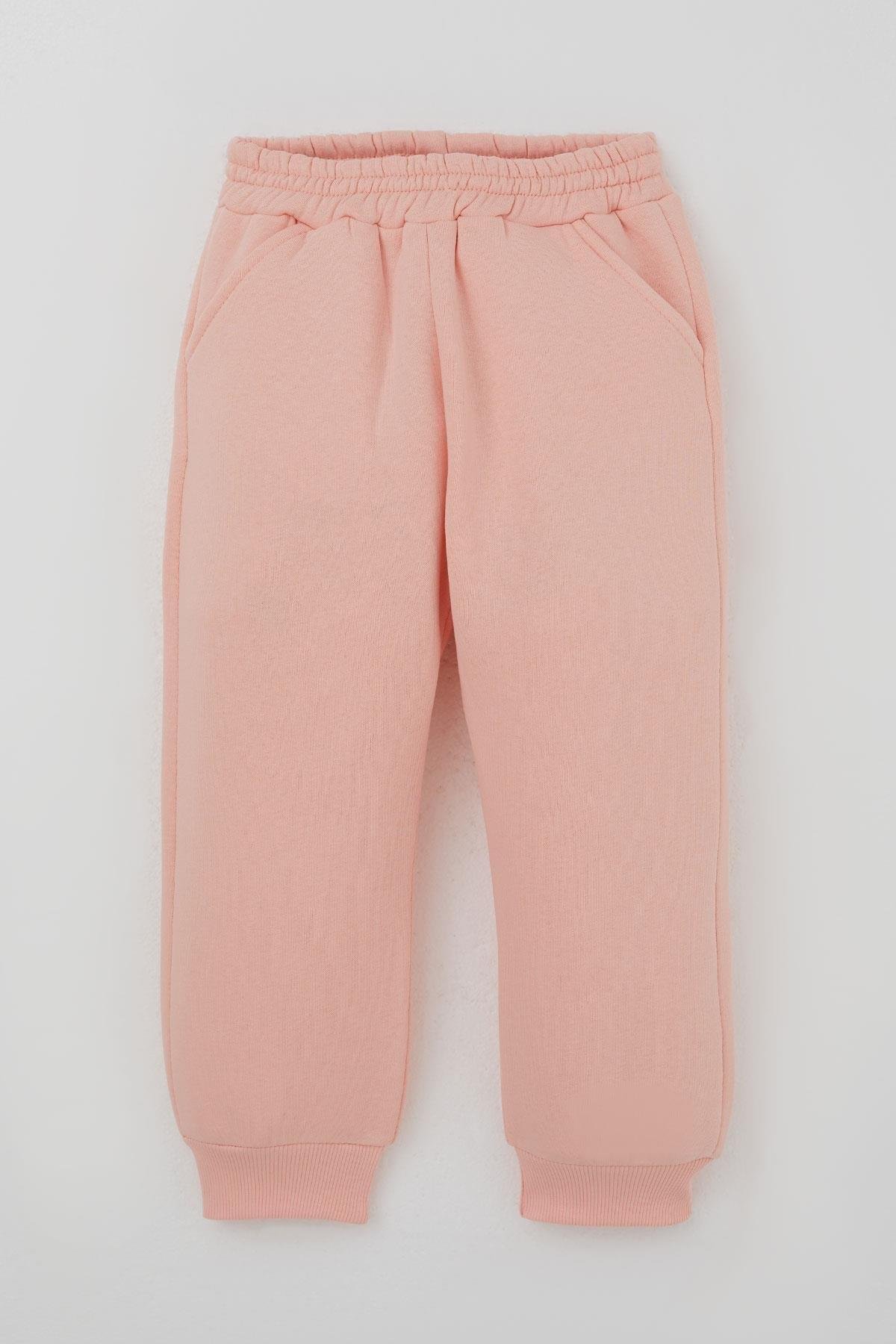 Donino Kız Çocuk Eşofman Takımı Yazı Baskılı Çıtçıtlı Somon (2-5 Yaş)