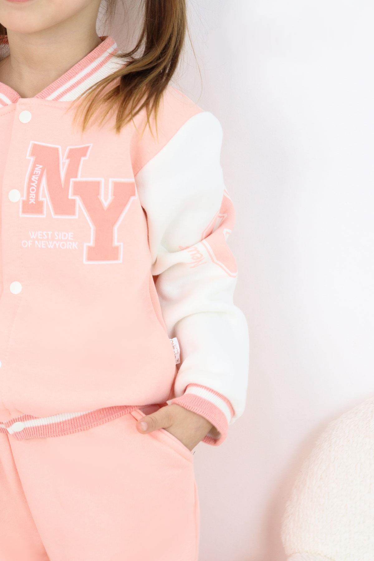 Donino Kız Çocuk Eşofman Takımı Yazı Baskılı Çıtçıtlı Somon (2-5 Yaş)