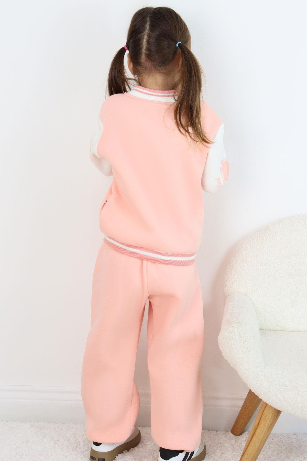 Donino Kız Çocuk Eşofman Takımı Yazı Baskılı Çıtçıtlı Somon (2-5 Yaş)