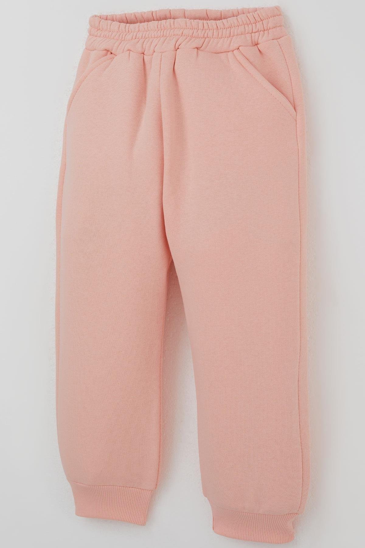 Donino Kız Çocuk Eşofman Takımı Yazı Baskılı Çıtçıtlı Somon (2-5 Yaş)