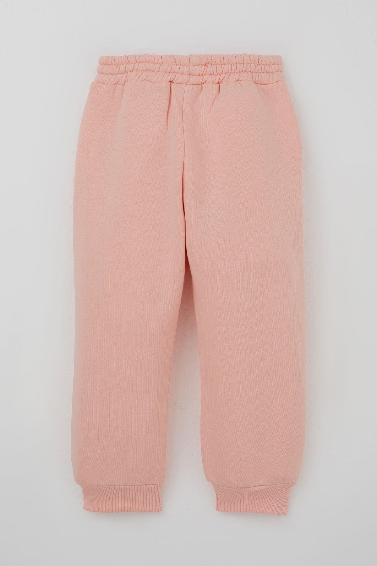 Donino Kız Çocuk Eşofman Takımı Yazı Baskılı Çıtçıtlı Somon (2-5 Yaş)