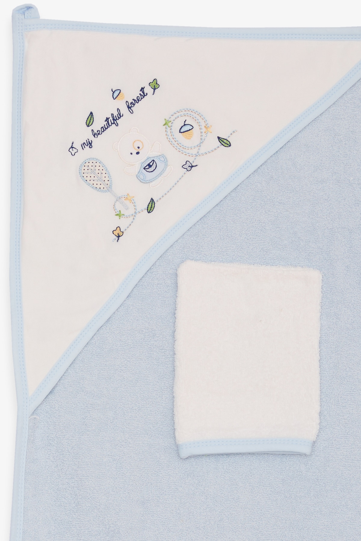 Eke Baby Erkek Bebek Kurulama Havlusu Ayıcık Nakışlı Keseli Mavi (80 x 80 cm)