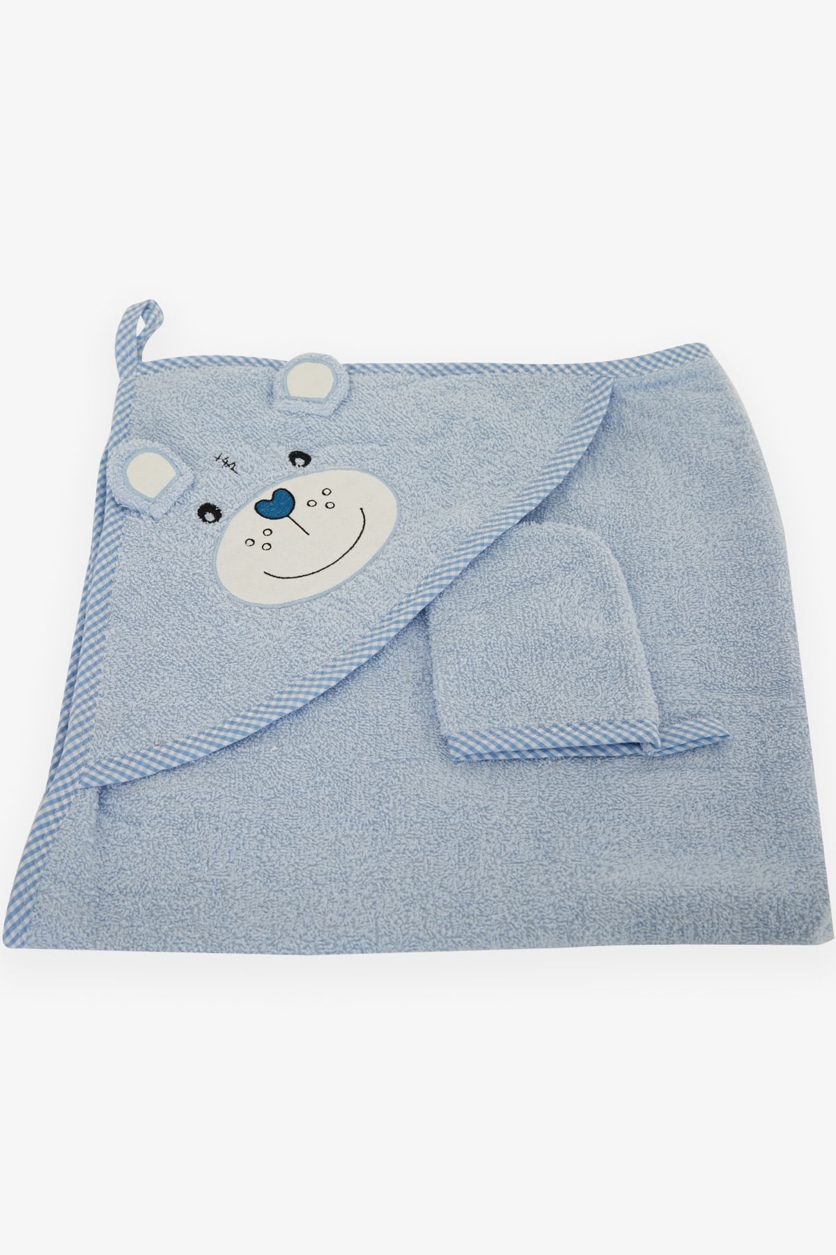 ELMA ŞEKERİ Bebek Banyo Havlusu Keseli Ayıcık Nakışlı Mavi
