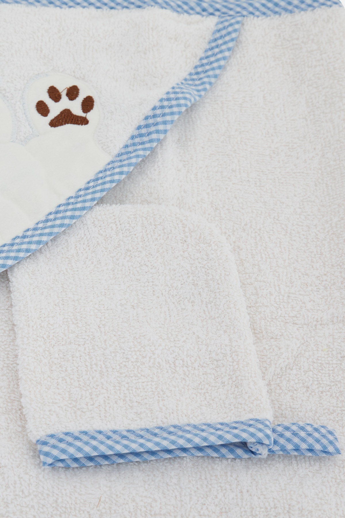 ELMA ŞEKERİ Bebek Banyo Havlusu Keseli Ayıcık Nakışlı Beyaz