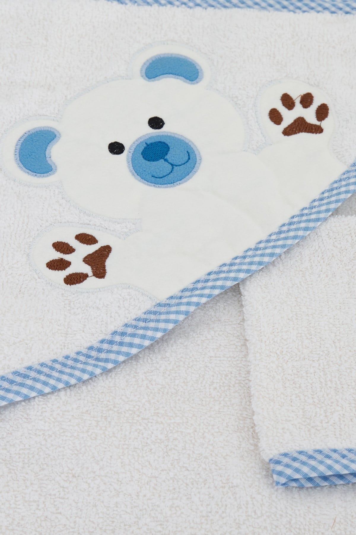 ELMA ŞEKERİ Bebek Banyo Havlusu Keseli Ayıcık Nakışlı Beyaz