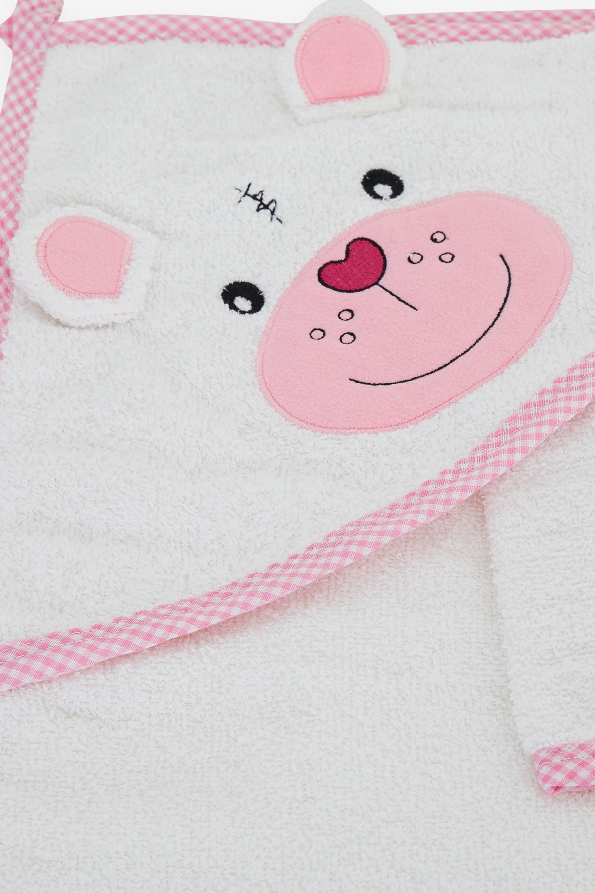 ELMA ŞEKERİ Bebek Banyo Havlusu Keseli Ayıcık Nakışlı Beyaz